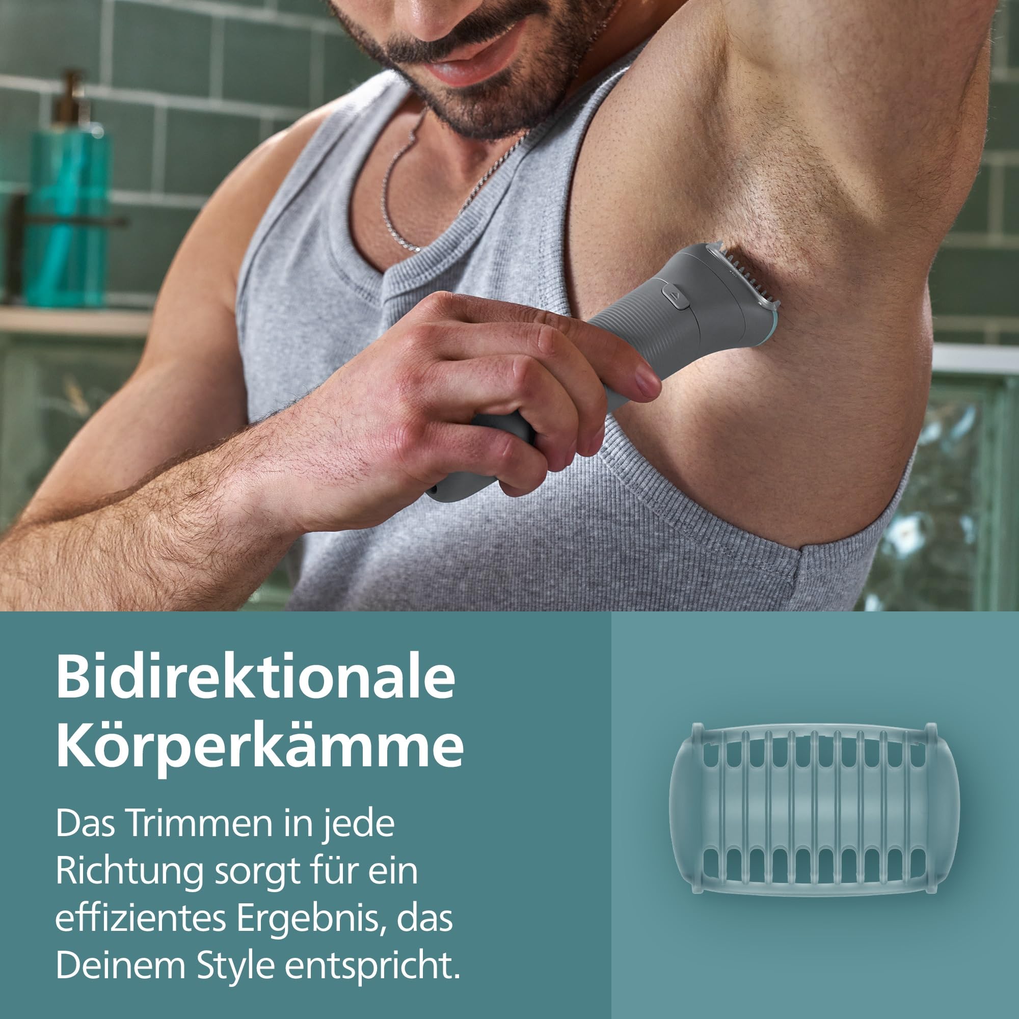 Philips Bodygroom 3000er-Serie – Herrentrimmer mit Dreifachschutz-Rasiersystem, trimmen und rasieren im Intimbereich, hautnah und besonders schonend, 100% duschfest, 80 Min. Laufzeit, BG3480/15