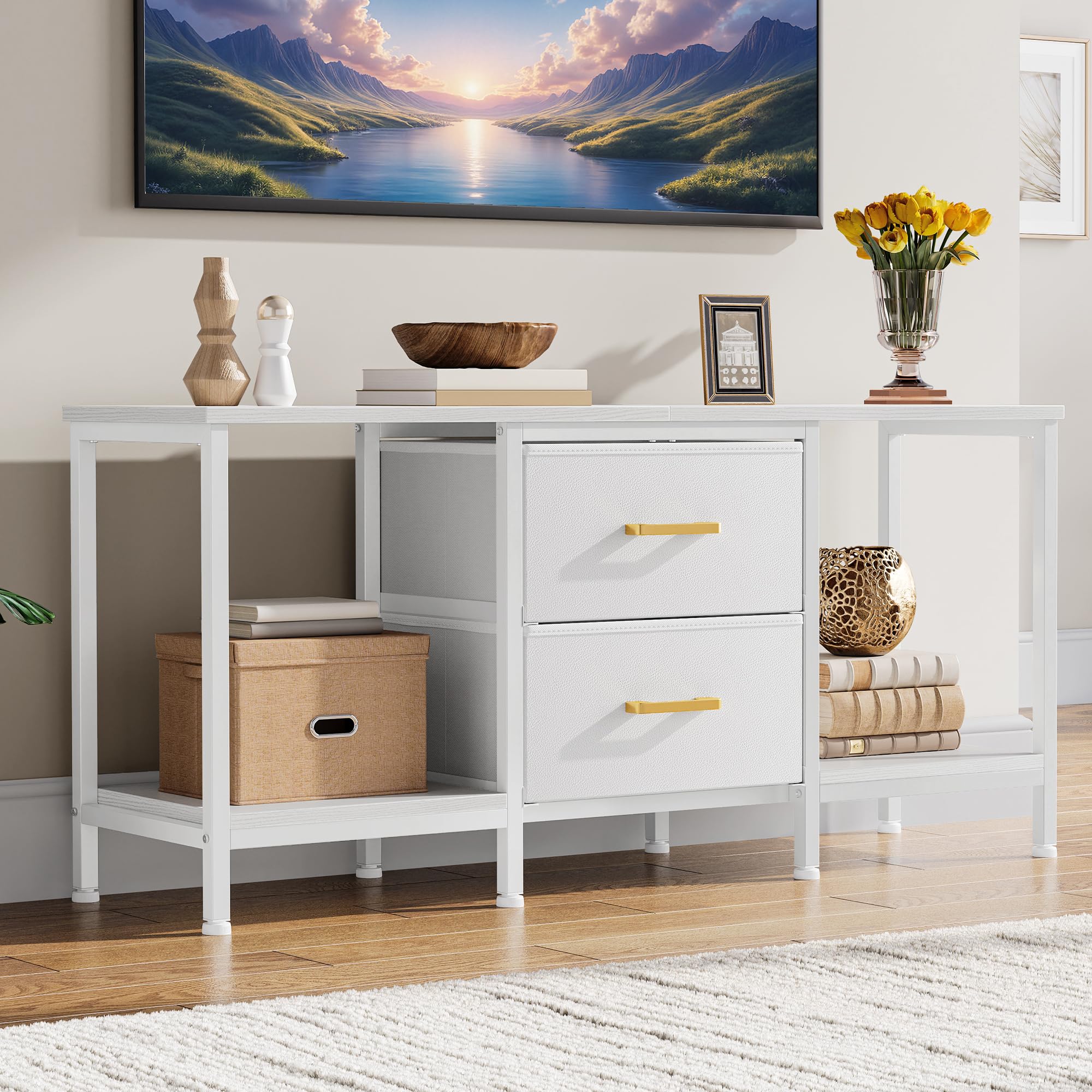 YITAHOME Mueble de TV de hasta 47 Pulgadas, Mueble de TV con 2 cajones de Tela y 2 estantes Abiertos, cómoda de 110 x 30 x 50 cm para Sala de Estar, Sala de Entretenimiento, Muebles de Dormitorio