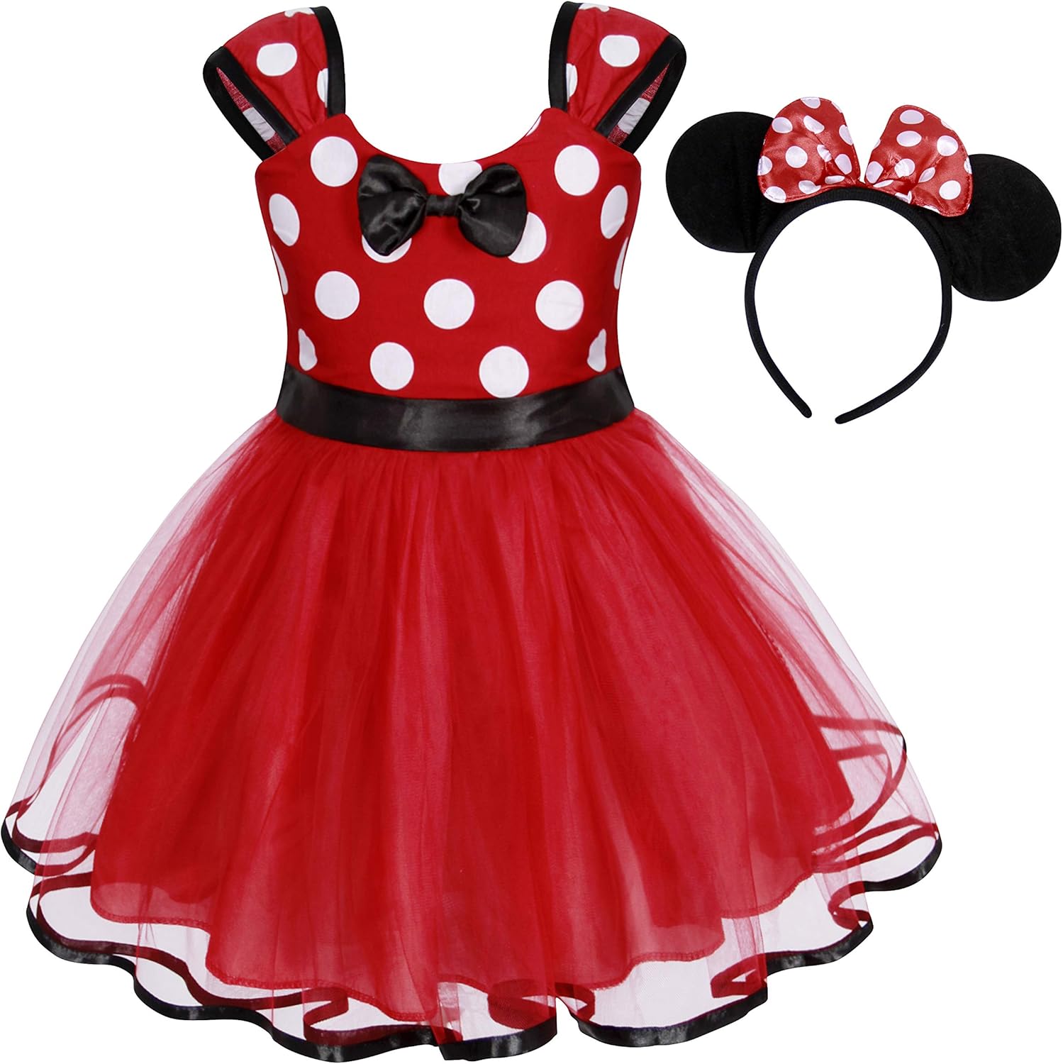 Size 120 Eledobby Girls Polka Dots Princess Dress Up Mini Mouse Costume Toddler Christmas Birthday Gift Party Tulle Dress Red Red A194