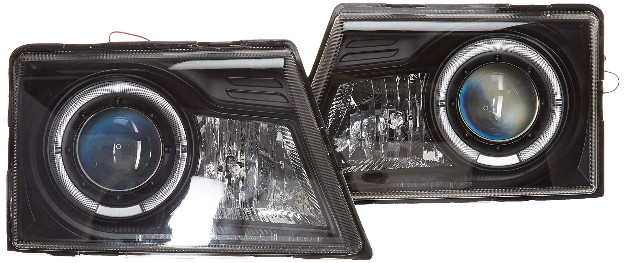 Spec-D Tuning Black Halo Rim Projector Headlights Compatible with 1998-2000 Ford Ranger, Left + Right Pair Headlamps Assembly