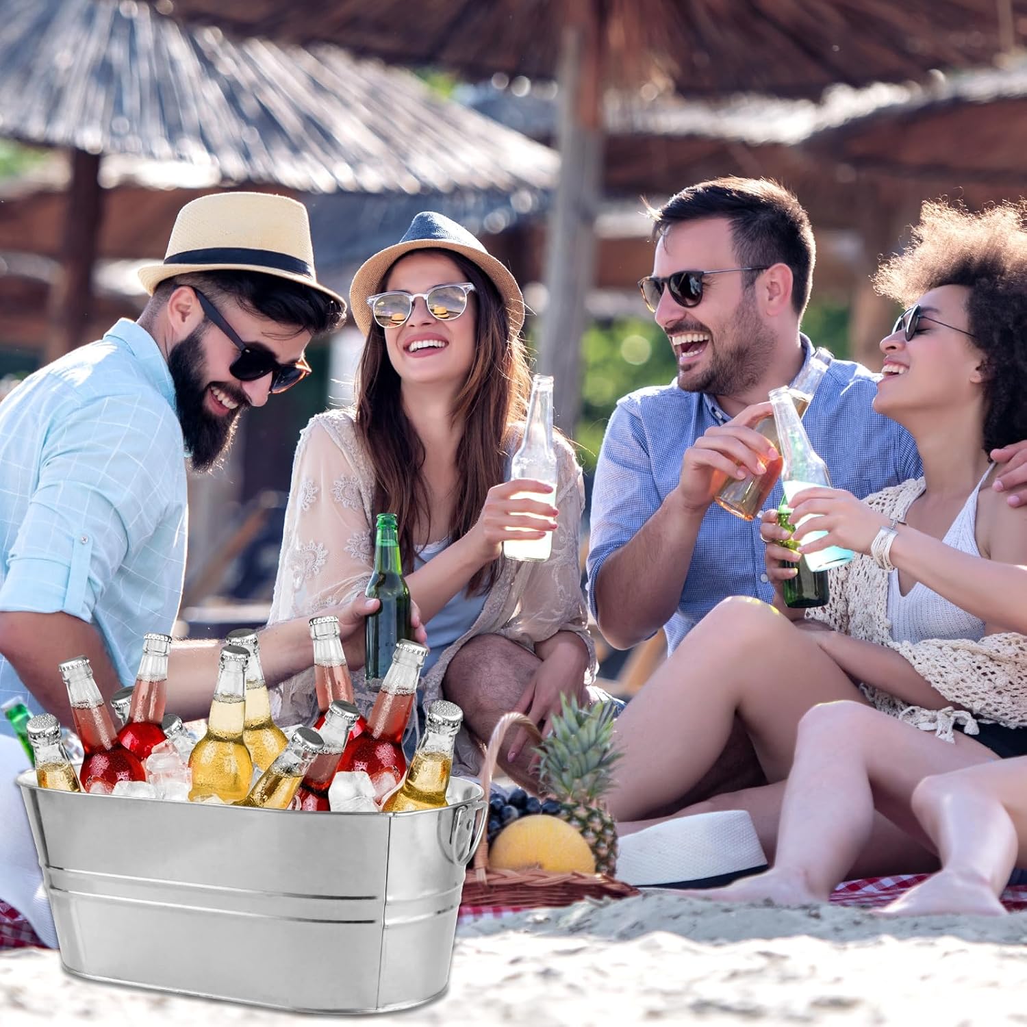 2 Pack Galvanized Tub 3.3 Gallon Ice Bucket with Handle Large Metal Champagne Drink Bucket Galvanized Ice Buckets for Parties Mimosa Bar Cocktail Bar