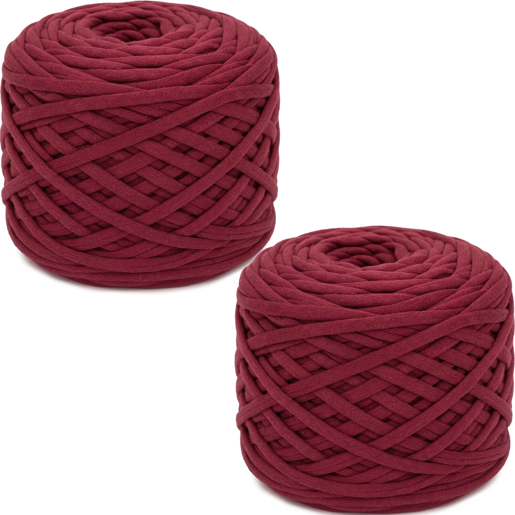 285gx2 Chunky Tshirt Yarn for Crocheting,2 CM Wide Thick Crochet Elastic Fabric,Hand Knitting T-Shirt Yarn for Crochet Cushion,Doll,Basket,Bag and Blanket (Wine Red)