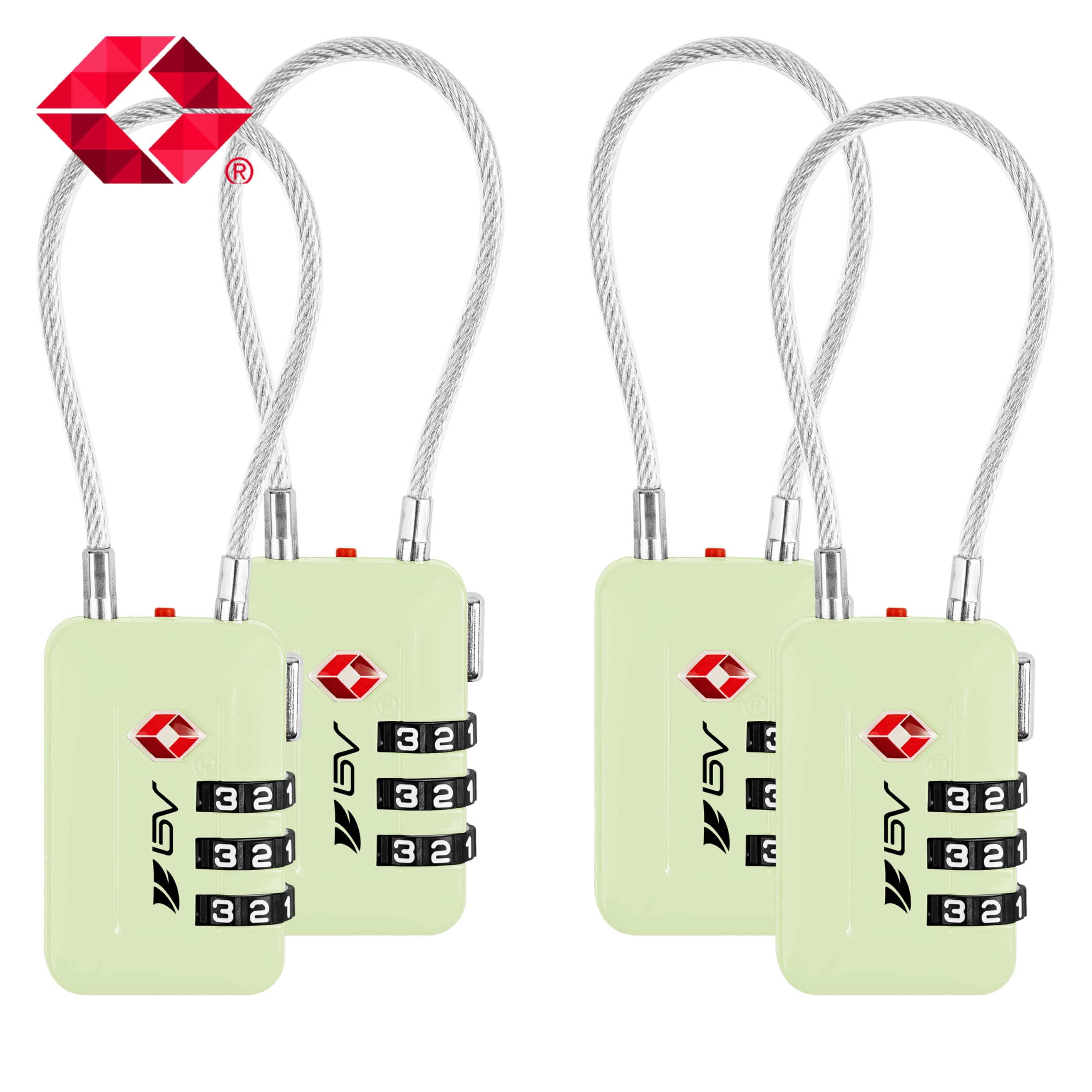 TSA, Lucchetto da viaggio per bagagli, lucchetto a combinazione per armadietti scolastici, valigie, armadietti, cassette degli attrezzi, custodia (verde menta, confezione da 4)