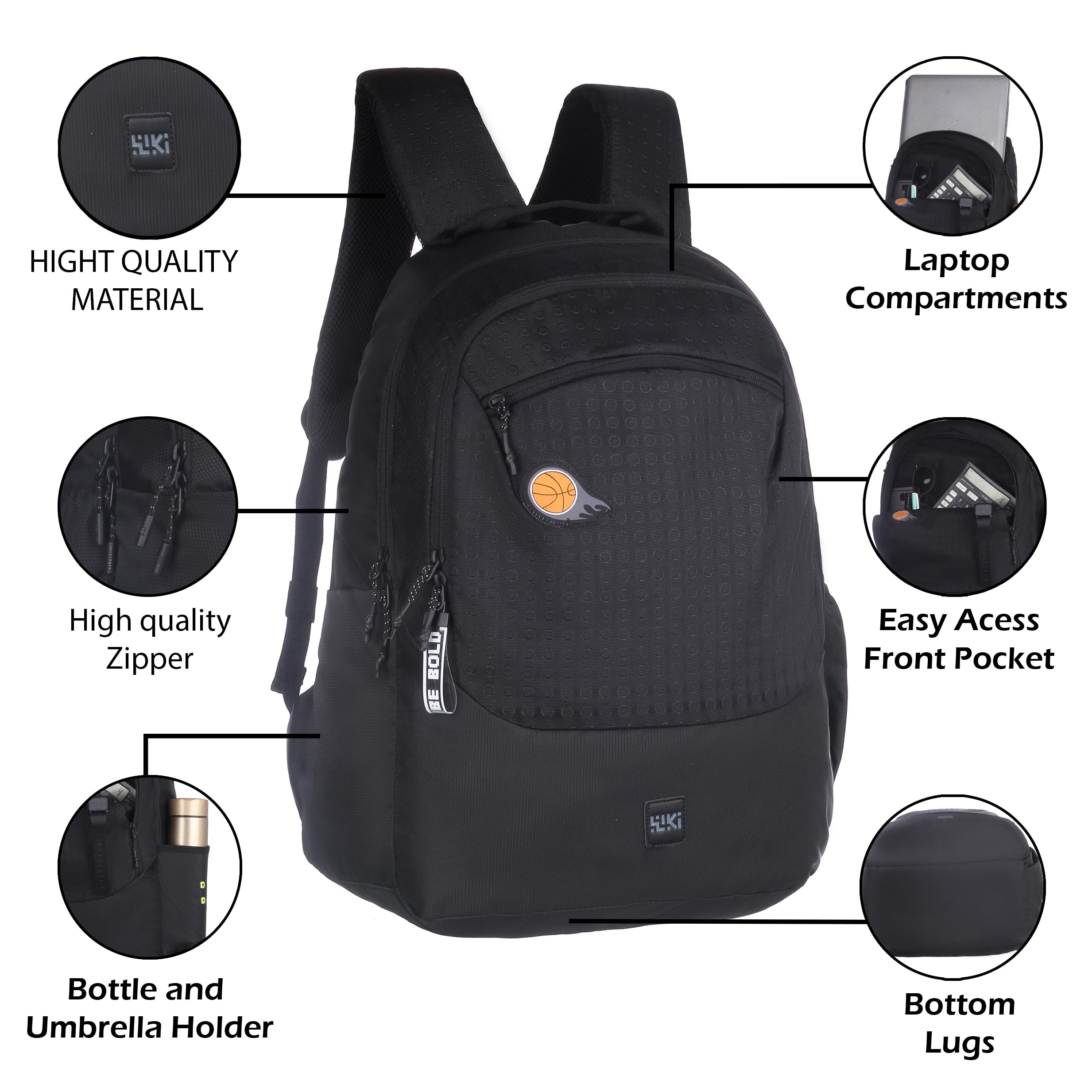 Wildcraft Nylon backpack Multi compartments, front pocket, bottle holder, School bags College bag for women and men, Ideal for school, college, office & travel 13520(Wiki_2 Dot_3D Black) 1
