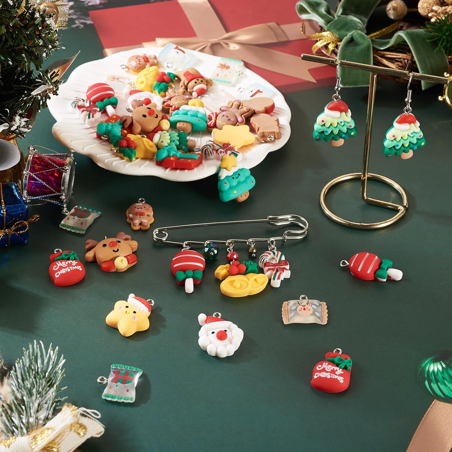 FASHEWELRY Cartoon Resin Charms 3D Mini Christmas Charms Cute Animals Fruits Snowman Bell Christmas Tree Santa Claus Pendants Hang Ornament for Xmas Craft Bracelet Necklace Earrings - Image 4