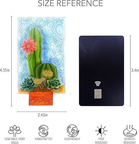 Miniatura 5 de Escritorio decorativo de cactus, vidrio fundido con soporte de madera, 2.45 x 4.35 pulgadas, decoración de oficina o estante