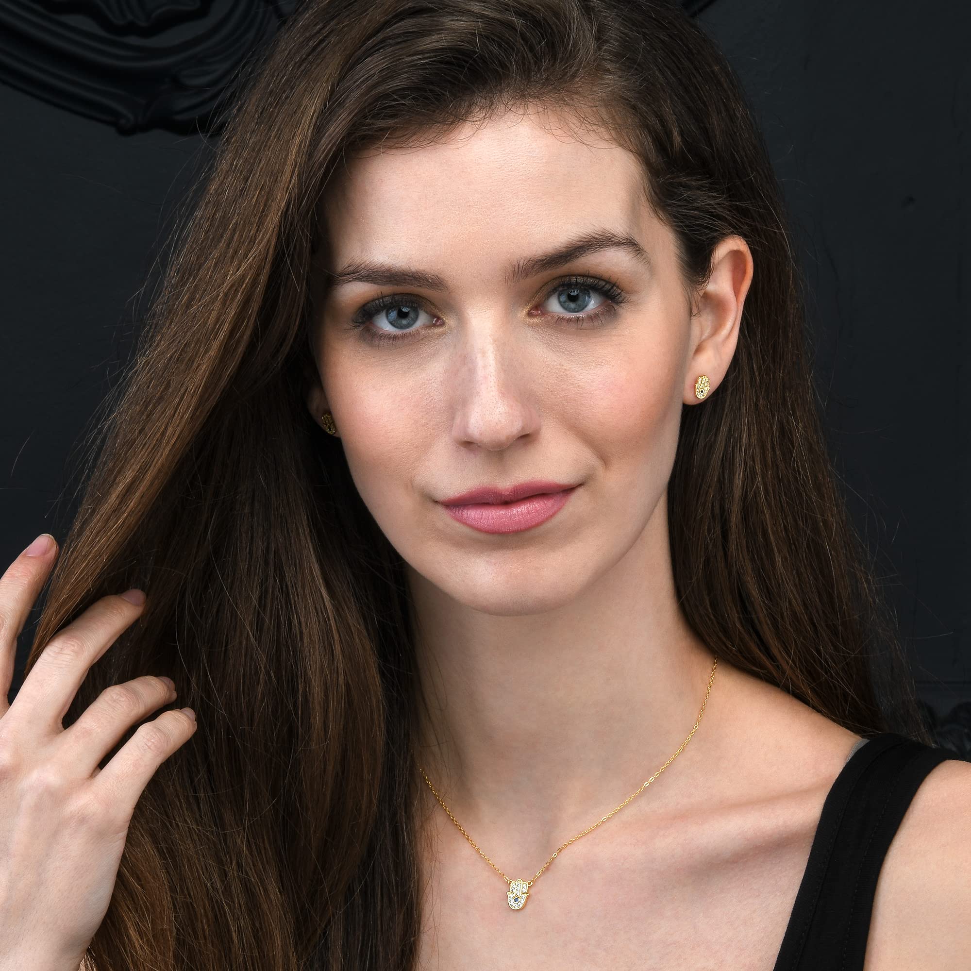 Diamond Treats Collana con Ciondolo a Forma di Mano di Fatima in Argento 925, Collana Hamsa per Donna e Ragazza con Pietre di Zirconi, Collana Donna in Argento, Oro Giallo o Oro Rosa