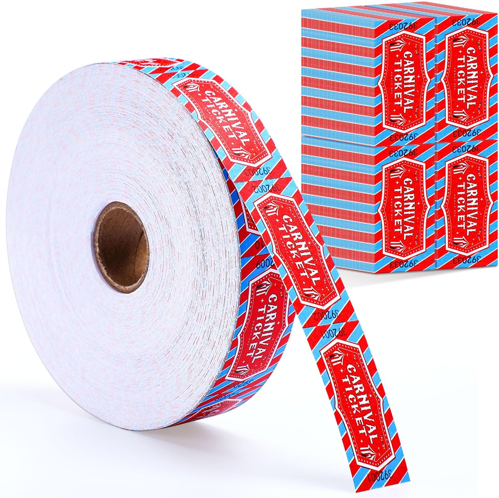 Pasimy 1000 Pieces Carnival Tickets Roll Circus Raffle Tickets Carnival Theme Party Decorations for Party Favors Supplies Numbered Fundraiser Events Door Prizes Drinks(Red Blue Color)