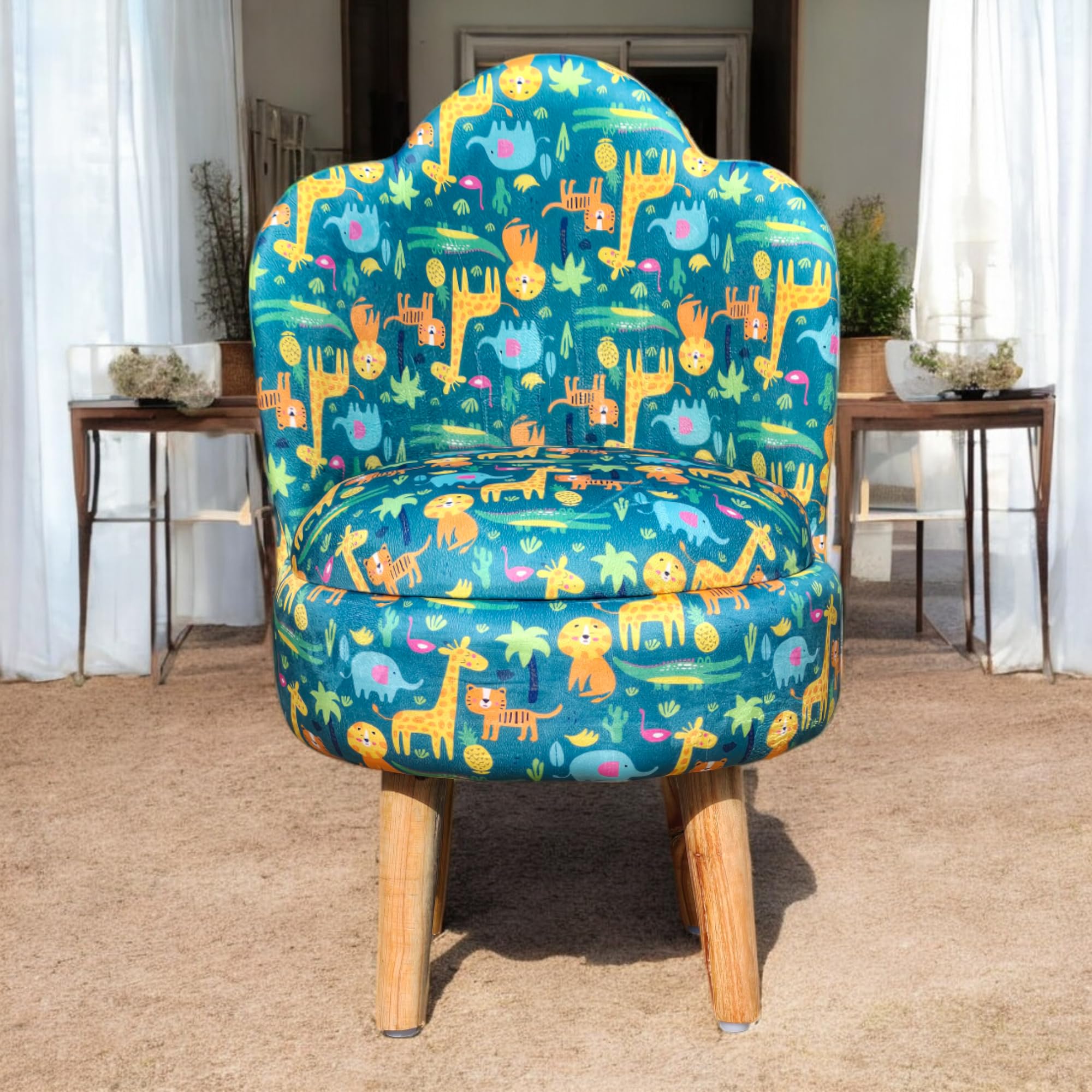 SmartKart Ottoman Kids pouffe Small Chair for Study Table Stool for Kids & Adult Room Kids Wooden Chair Children Wooden Dining Chair, 16x16x28.5 Inch, Animal