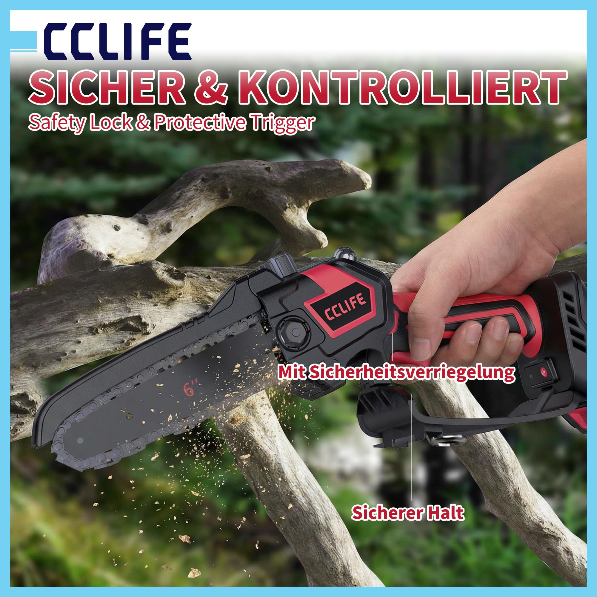 CCLIFE Mini piła łańcuchowa 2 w 1, z drążkiem teleskopowym 2 m, kompatybilna z Makita 18 V/20 V (bez akumulatora)