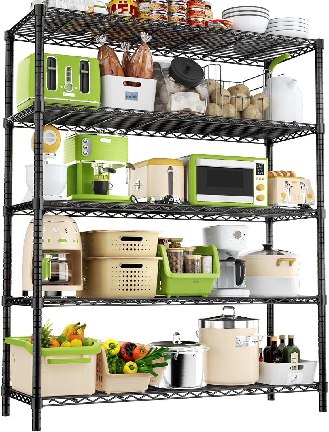 Storage Shelves, 48″ L x 20″ W x 72″ H Heavy Duty Garage Wire Shelving Unit Loads 2000LBS, 5-Tier Adjustable Metal Industrial Utility Shelf Rack for Kitchen, Laundry Room, Basement