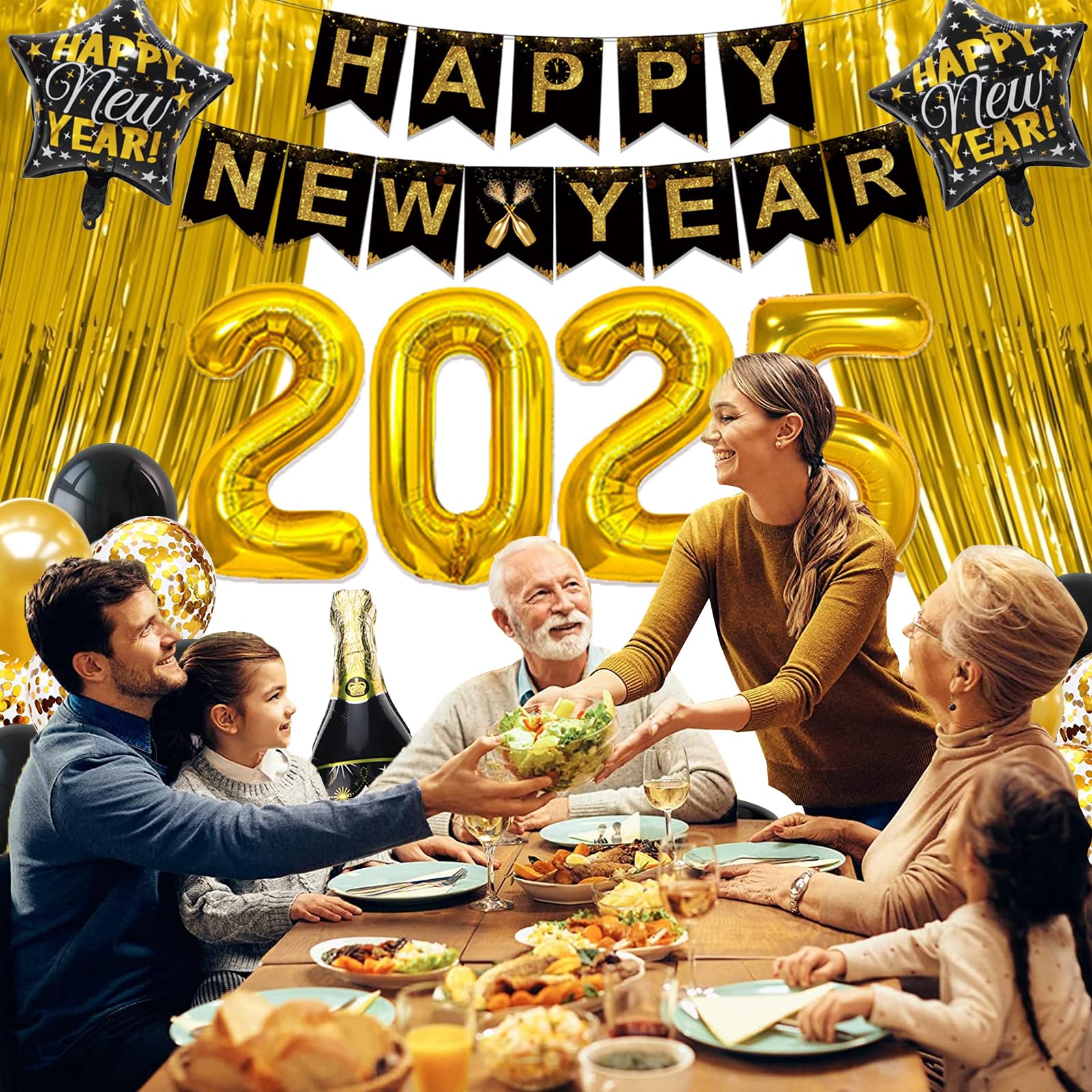 2026 Forniture per Feste di Capodanno 2026 Decorazioni,Kit Felice Anno Nuovo con Sfondo Capodanno Palloncini per Festa di Fine Anno