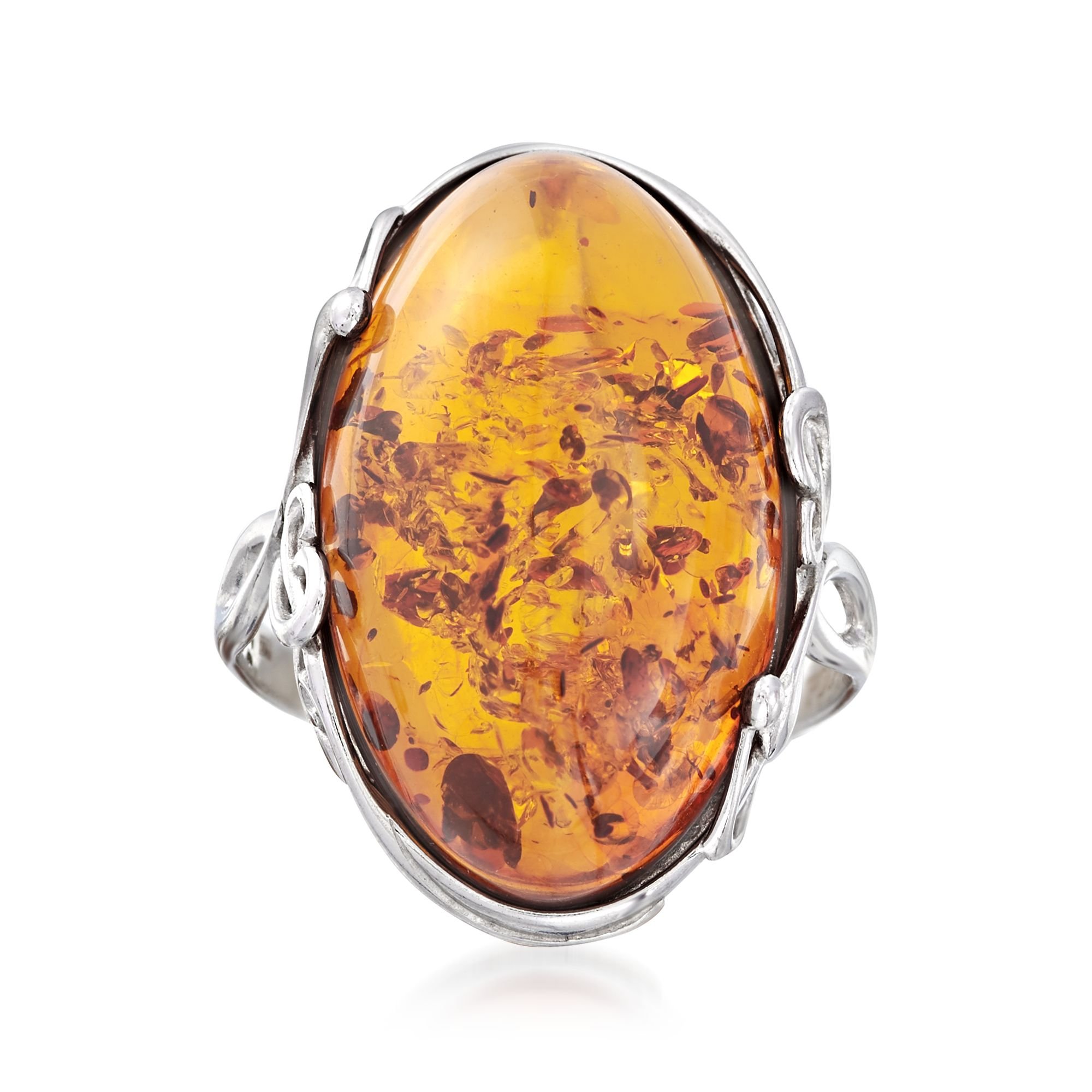 Orange Amber Ring in Sterling Size 10