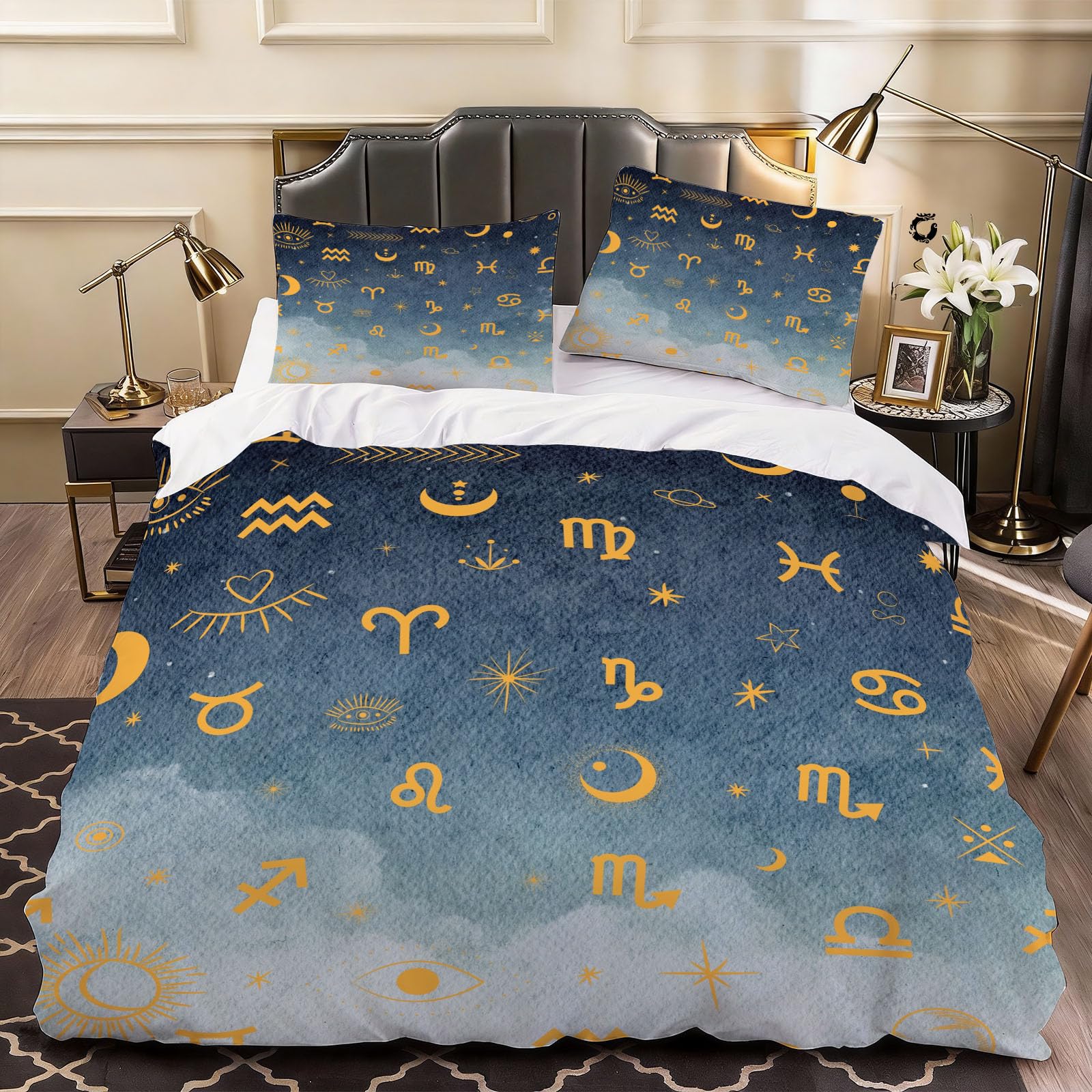 3D Constellations Duvet Cover Cartoon Bedding Double Bed Set, Soft Microfiber Comforter Cover Printed with Zipper Closure Quilt Coverr 200x200 cm and 2 Pillowcases