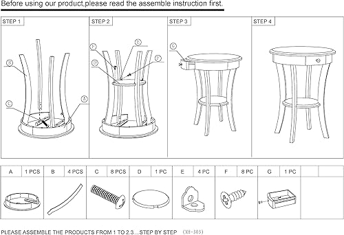 Miniatura 4 de Frenchi Furniture Mesa redonda de madera con cajón y estante, color espresso