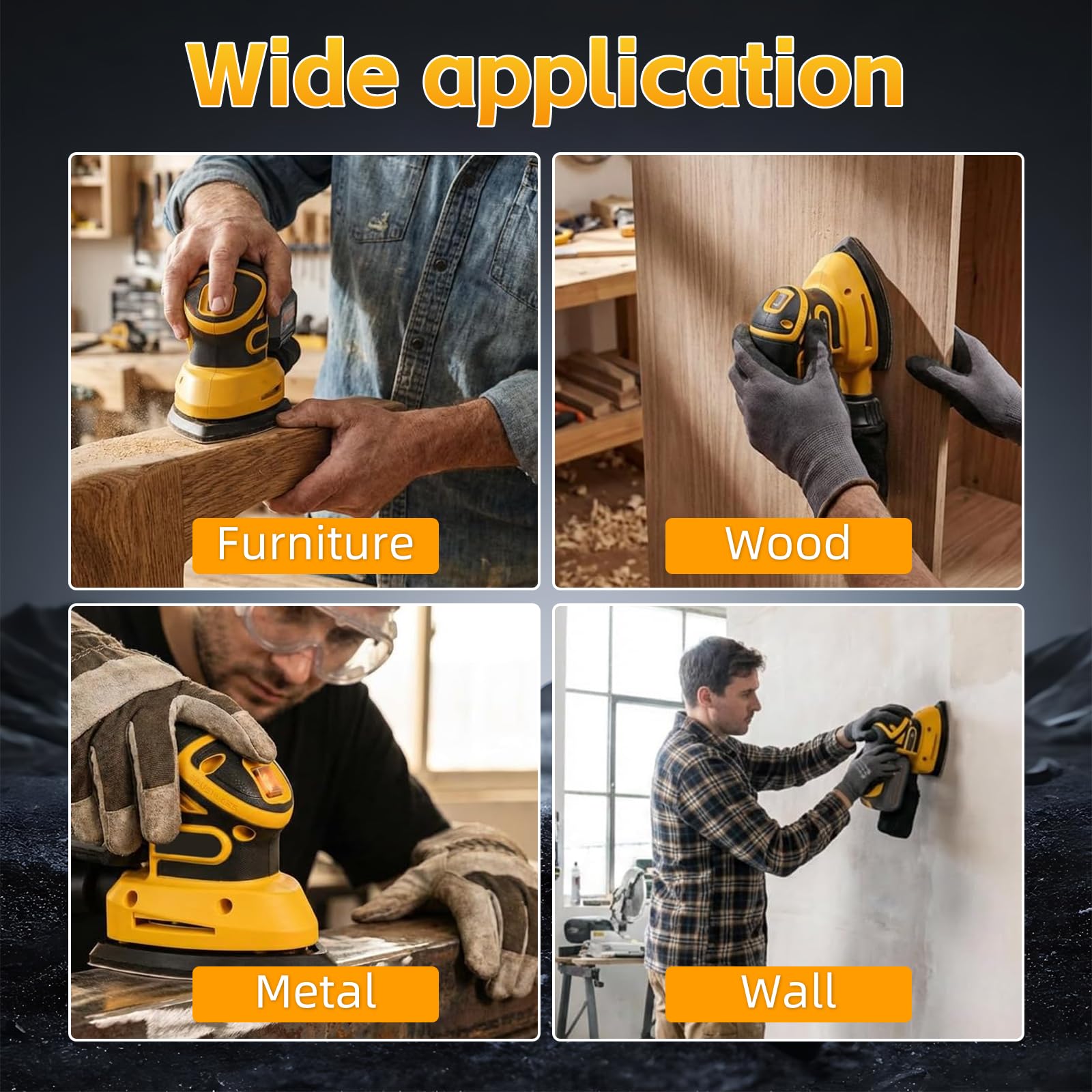 Lijadora Delta Inalámbrica Compatible con Dewalt 20V, Lijadora Multifunción con Bolsa de Recolección de Polvo 12 Hojas Abrasivas Para Lijar, Pulido y Trabajo Madera (sin Batería)
