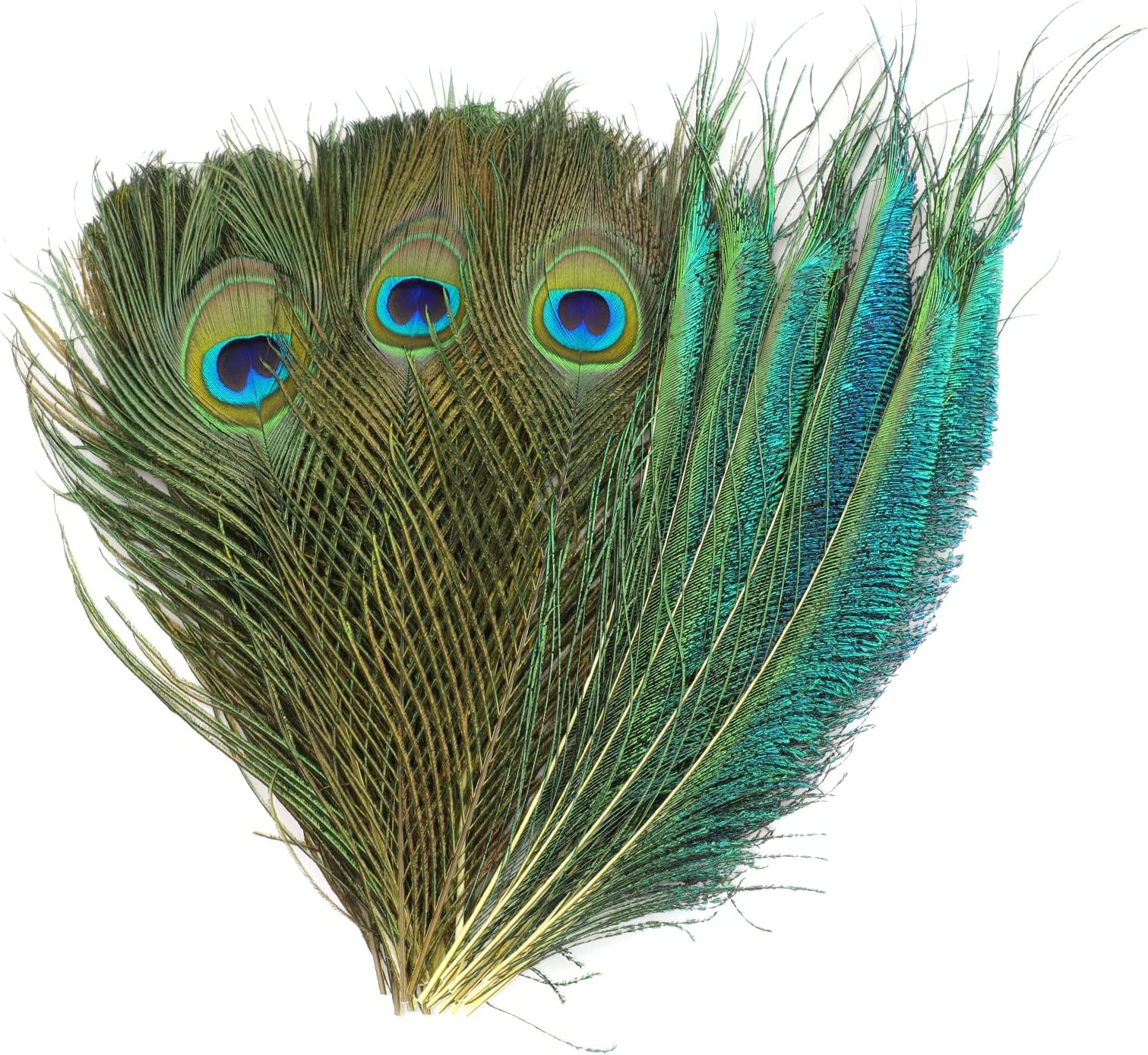 MWOOT 30Pcs Natural Peacock Feathers, Green Peacock Sword Feathers for DIY Crafts Art, Peacock Tail Feathers for Carnival Revelry Masquerade Costume Wedding Holiday Party Decoration (25-30CM)
