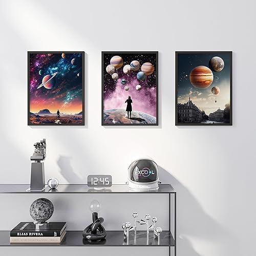 Miniatura 5 de EXCOOL CLUB Póster espacial del universo  Decoración de pared de planetas de 12 x 16 pulgadas, póster del sistema solar para decoración de