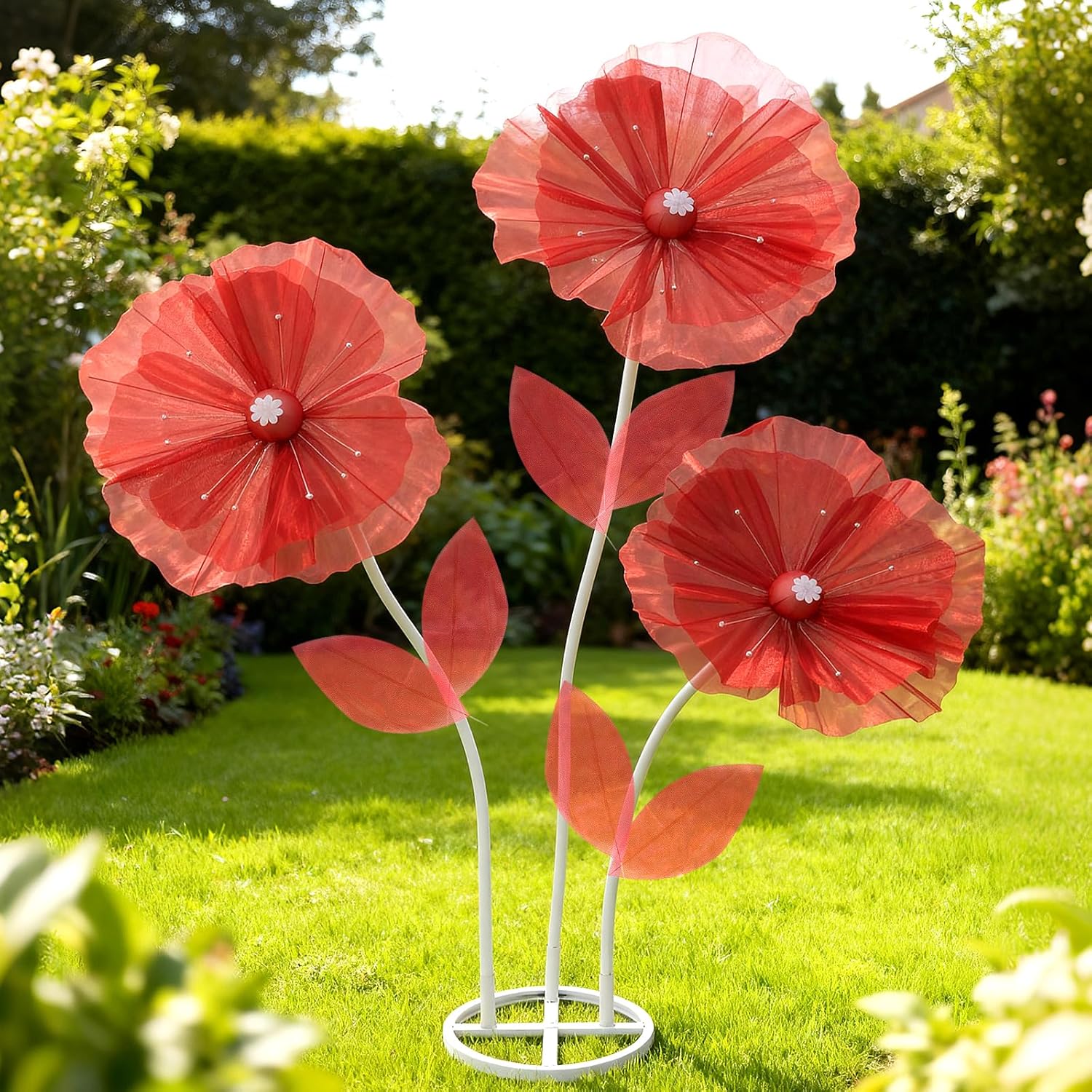 WARMALL 3PCS Giant Flowers for Decoration, 5.9Ft Large Artificial Silk Flower with Stems and Stands, Wedding Party Banquet Graduation Home Garden Shop Window Photography Props Background Decor（Red）