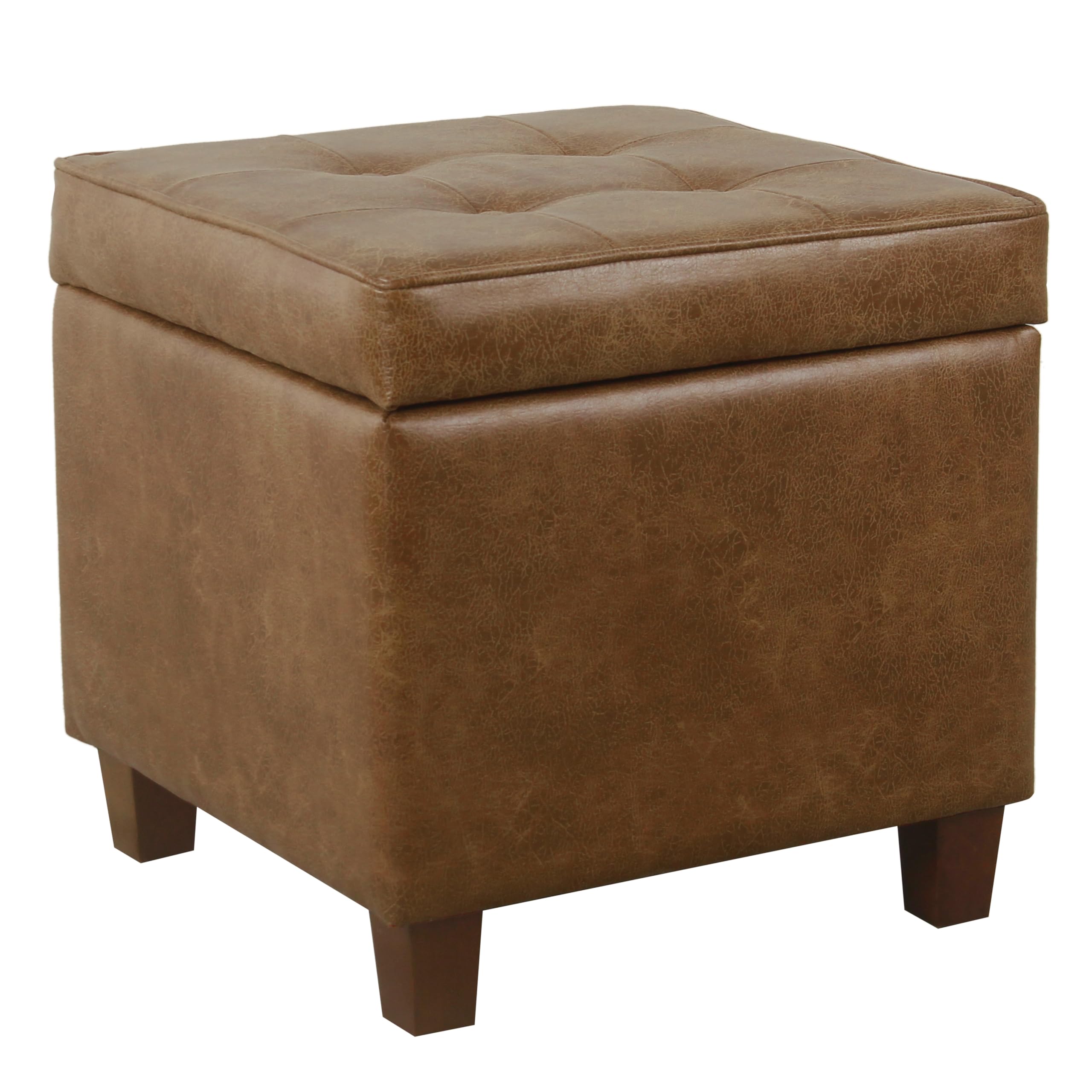 HomePop Square Tufted Storage Ottoman - Distressed Brown Faux Leather Small