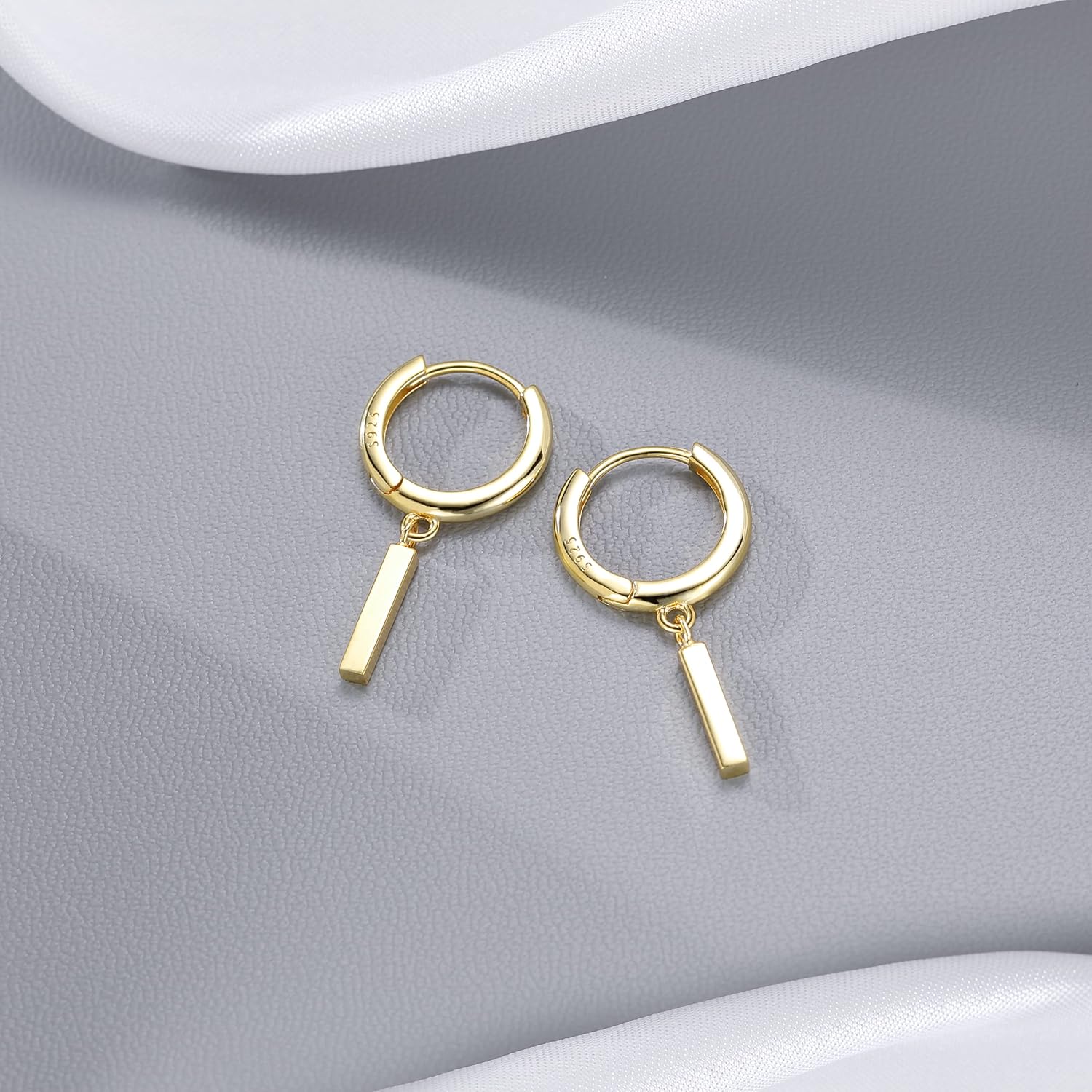 Reffeer Solid 925 Sterling Silver Bar Drop Hoop Earrings for Women Teen Girls Minimalist Bar Hoop Earrings Huggie