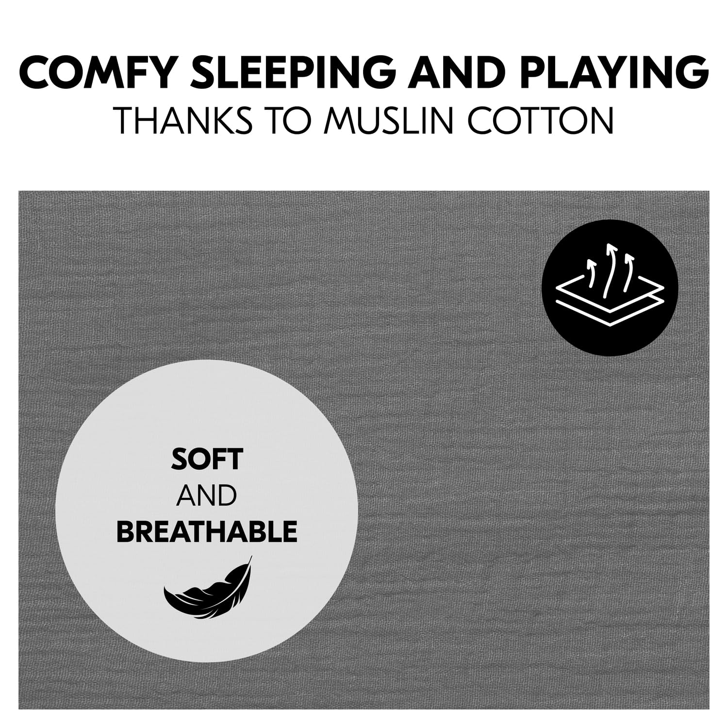 Hauck Travel Cot Fitted Sheet 120 x 60 cm Muslin Cotton Baby, Dark Grey 3