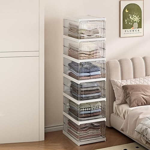 Miniatura 5 de Caja de almacenamiento de zapatos con tapa, organizador de zapatos apilable sin montaje, contenedor de almacenamiento con puerta, estante de zapatos