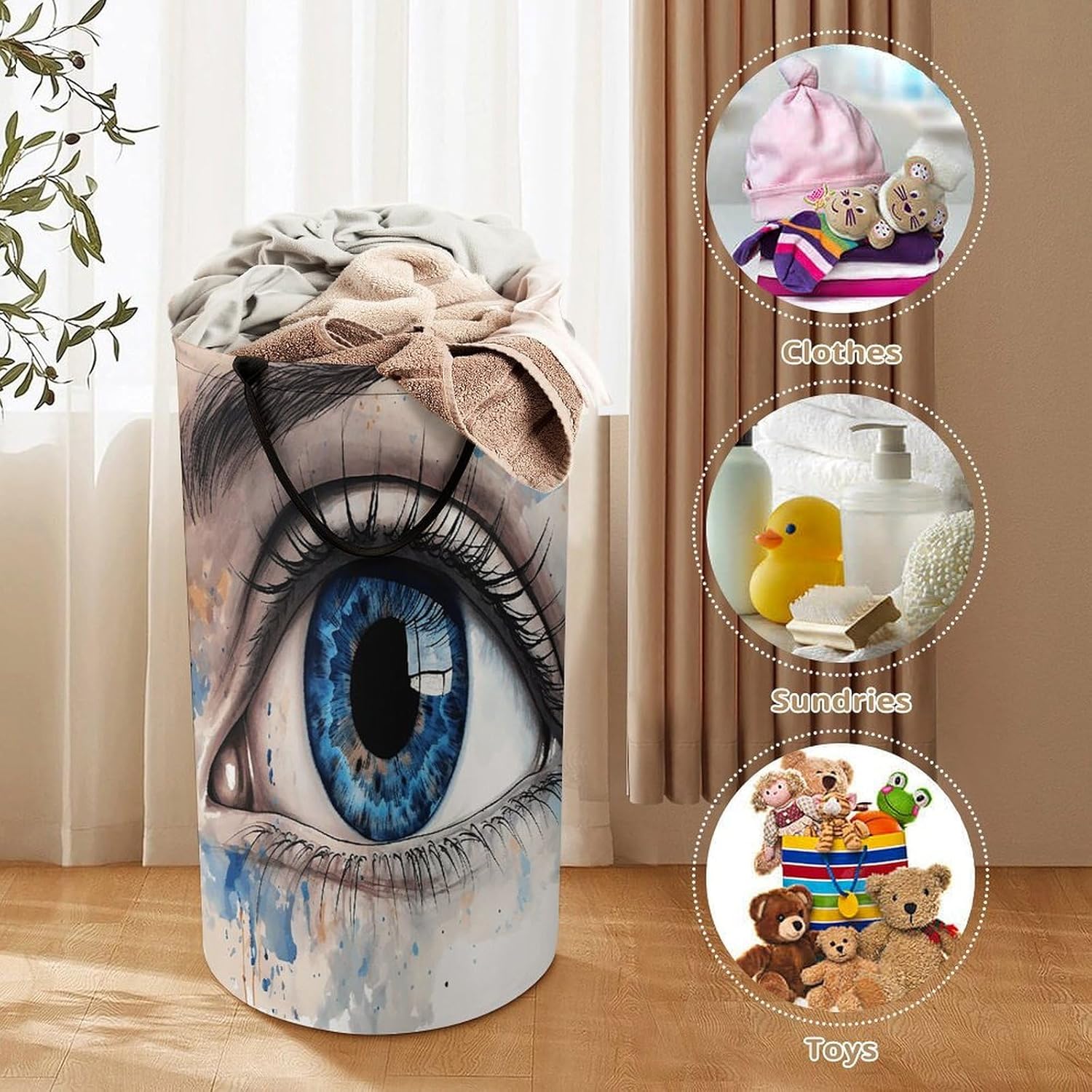 Blue Eye Laundry Hamper Large Collapsible Laundry Basket with Handles Waterproof Clothes Hamper Portable Dirty Clothes Basket for Bedroom Laundry Room Closet Bathroom