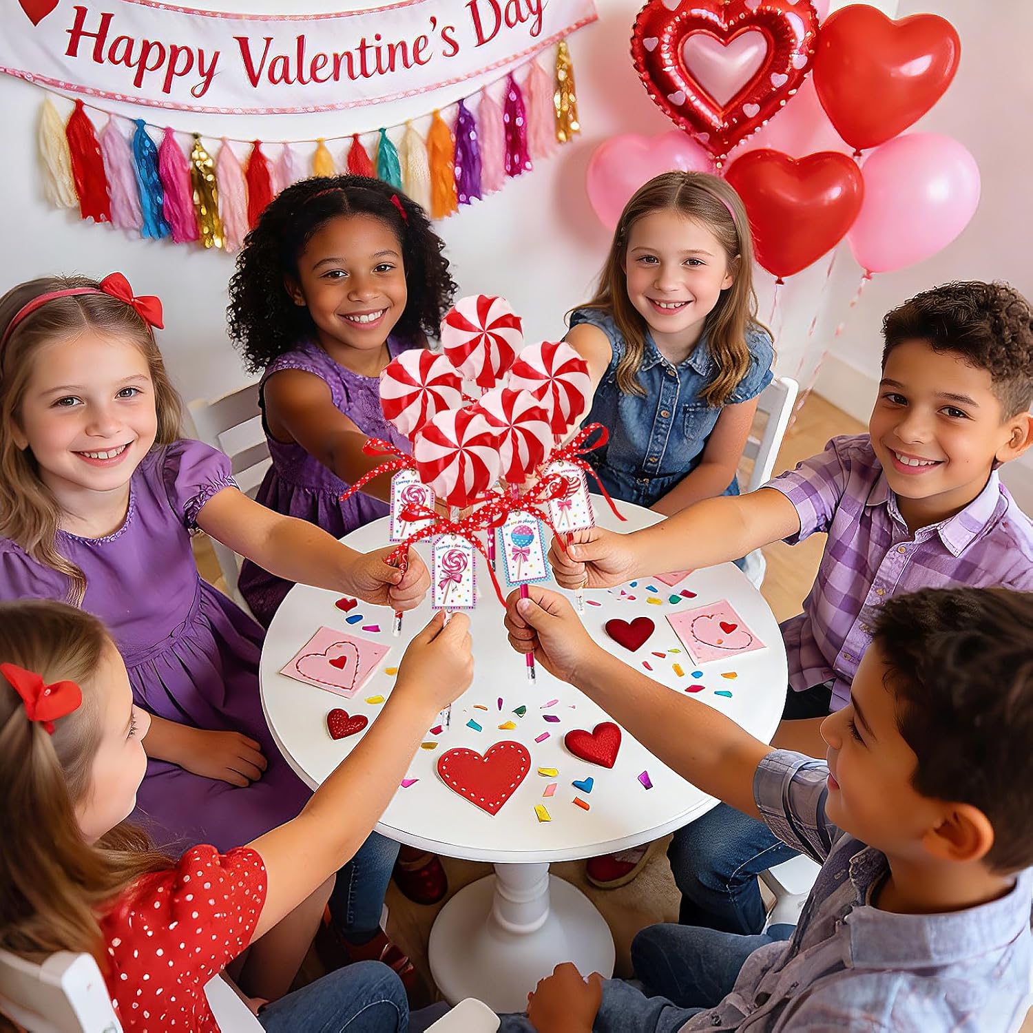 Valentines Day Gifts for Kids Classroom - 24Pcs Giant Lollipop Valentines Kit,Fillable Jumbo Lollypop Shaped Container With Cards Mochis Toys Pencil Eraser,Non Candy School Stationery Party Favors