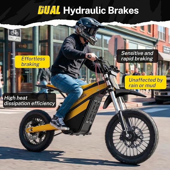 Heybike Electric Dirt Bike with 4160W Motor 1352WH Battery, Up to 50 Miles Range, 14 Fat Tire Electric Bike with Hydraulic Brakes & Dual Suspension, Off-Road E-Bike(Sunflower Yellow)