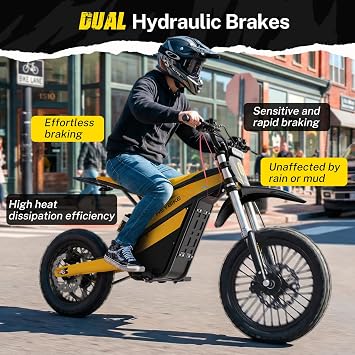 Heybike Electric Dirt Bike with 4160W Motor 1352WH Battery, Up to 50 Miles Range, 14 Fat Tire Electric Bike with Hydraulic Brakes & Dual Suspension, Off-Road E-Bike(Sunflower Yellow)