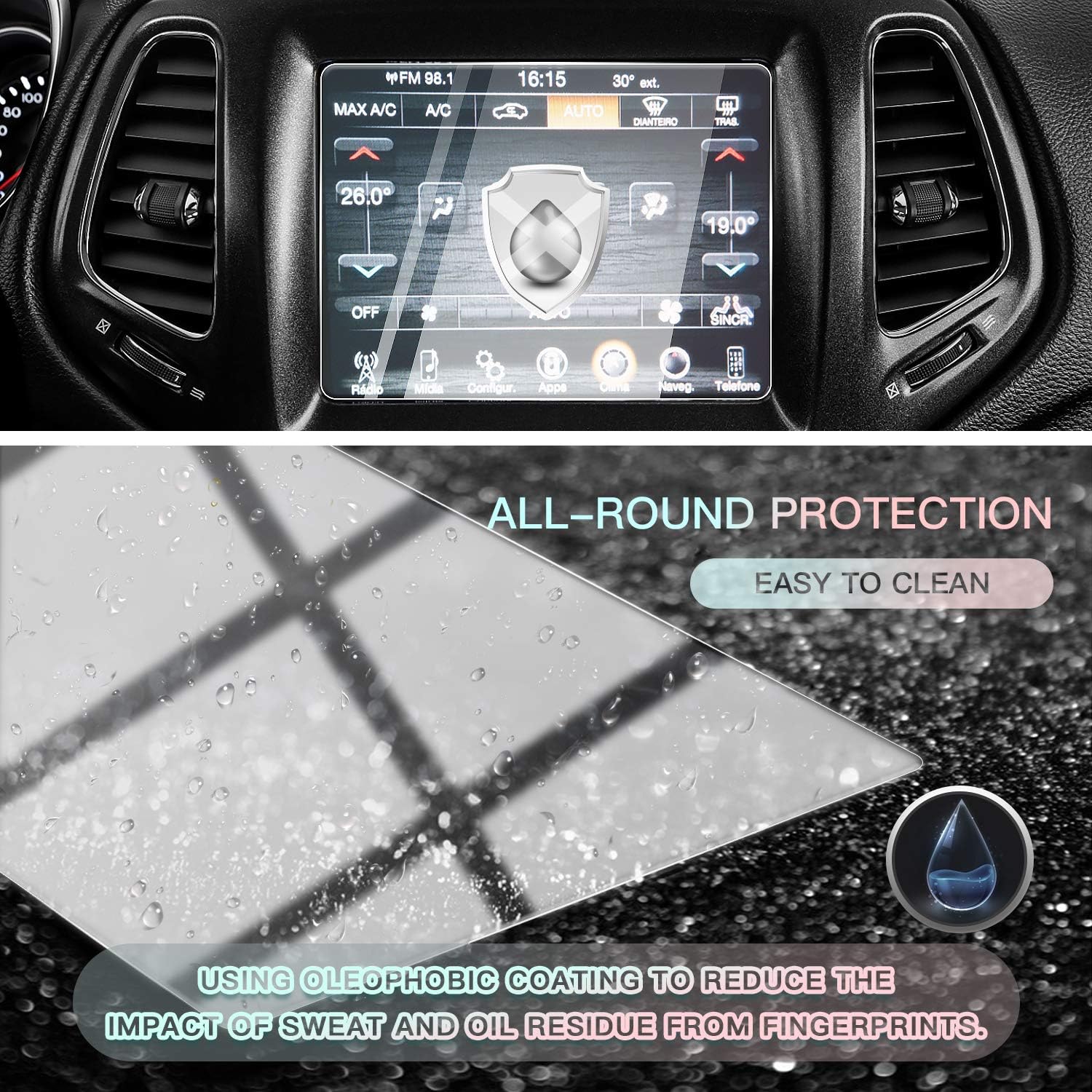 cdefg upgraded car screen protector center control navigation touch screen protector for compass uconnect 2017 2018 2019 2020 2021 tempered glass h