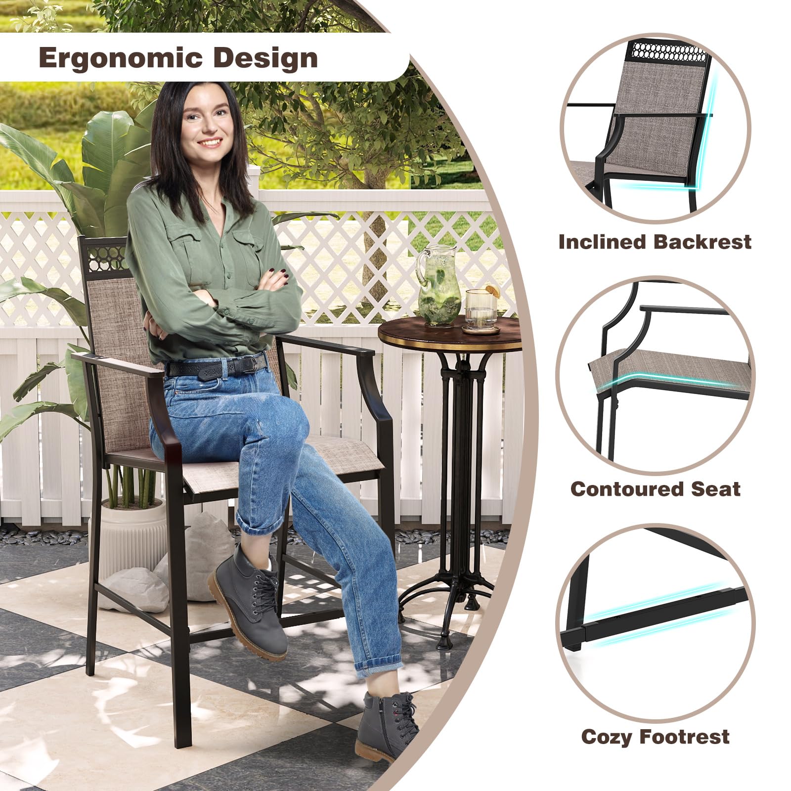Set di 2 Sedie da Giardino in Alluminio Pressofuso, Sedie da Pranzo per