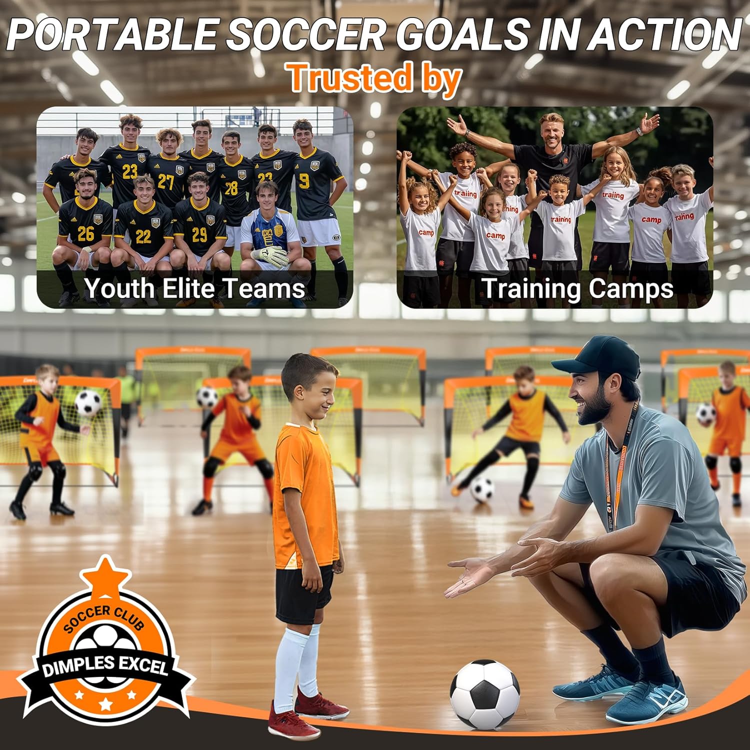 Dimples Excel Soccer Goals Kids Soccer Net for Backyard (Orange Black-4'×3')