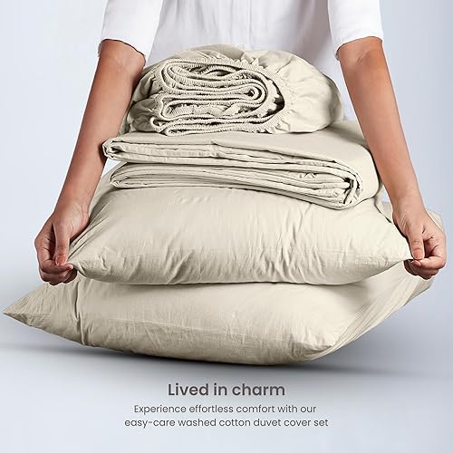 Miniatura 5 de Bioweaves Juego de 4 piezas de sábanas de tejido de percal de 100 % algodón orgánico lavado, con certificación GOTS, bolsillo profundo de 17