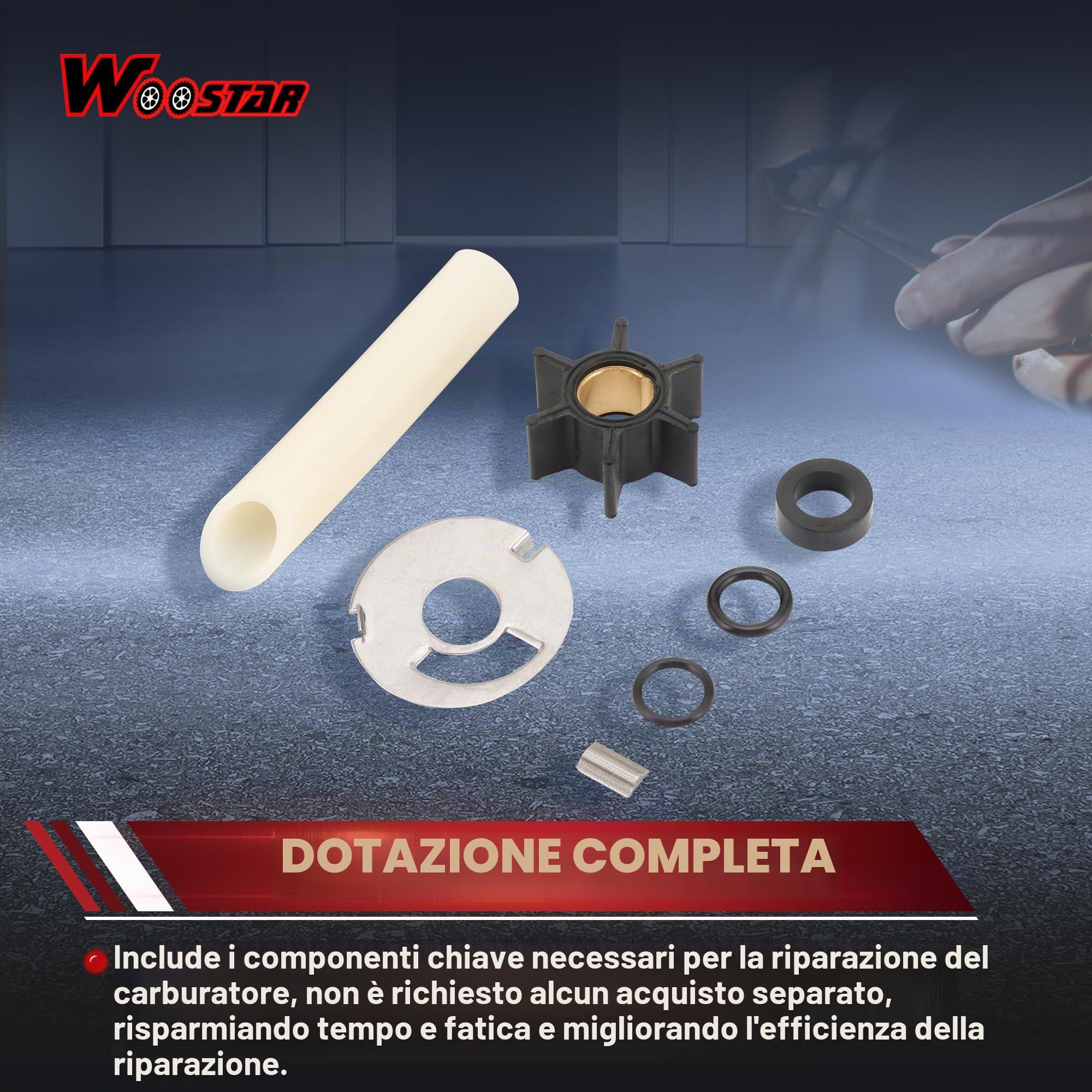 WOOSTAR Kit di Riparazione Girante Pompa Acqua Sostituzione per Mercury Mariner 2 Tempi 4 4.5 7.5 9.8HP Motore Fuoribordo OEM 47-89981Q1 47-89981T1