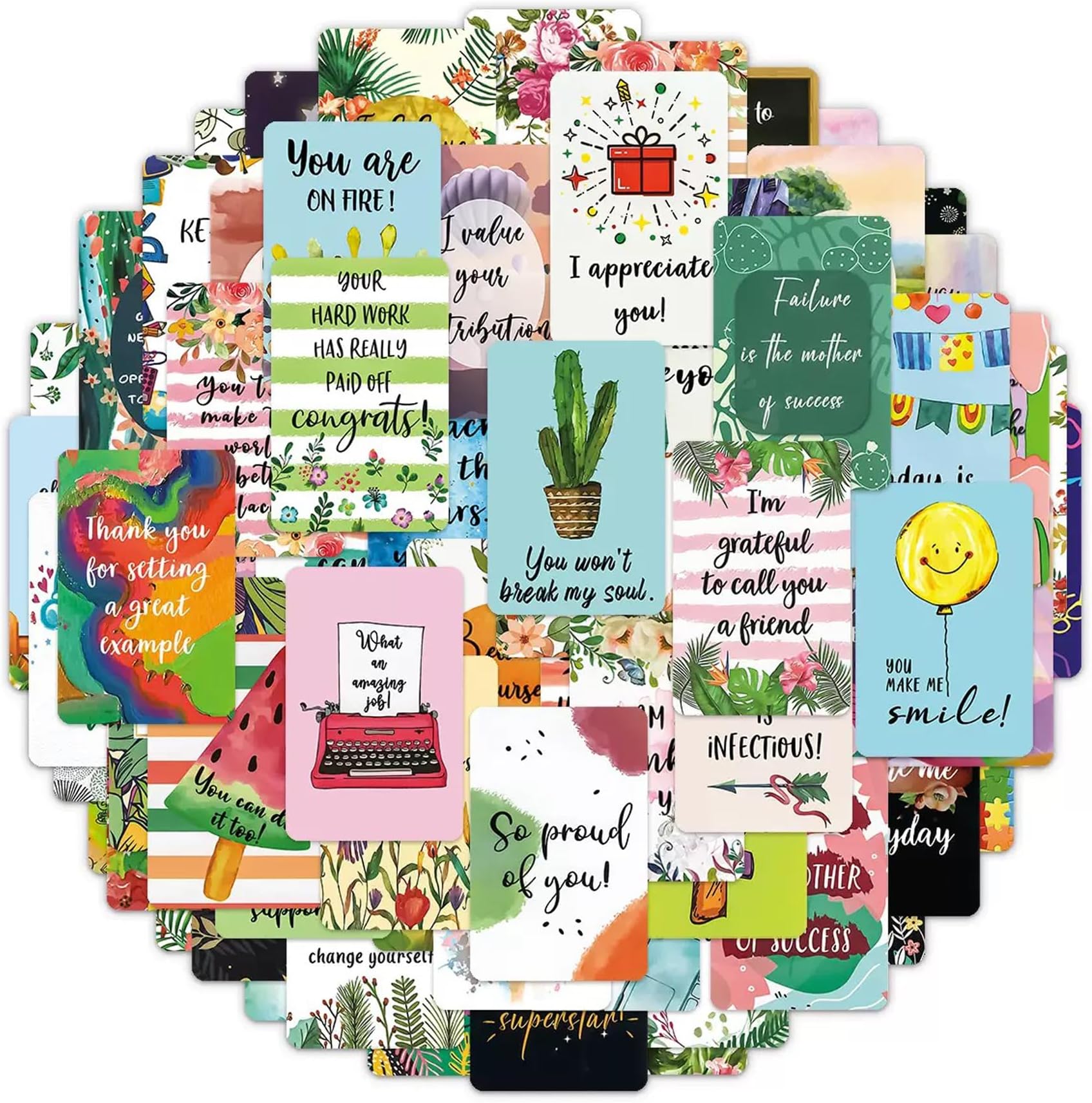 72 Pcs Motivational Encouragement Greeting Cards, 2.09 * 3.27 Inch Inspirational Quote Notecards, Appreciation and Kindness Cards for Colleagues, Classmates, Family and Friend