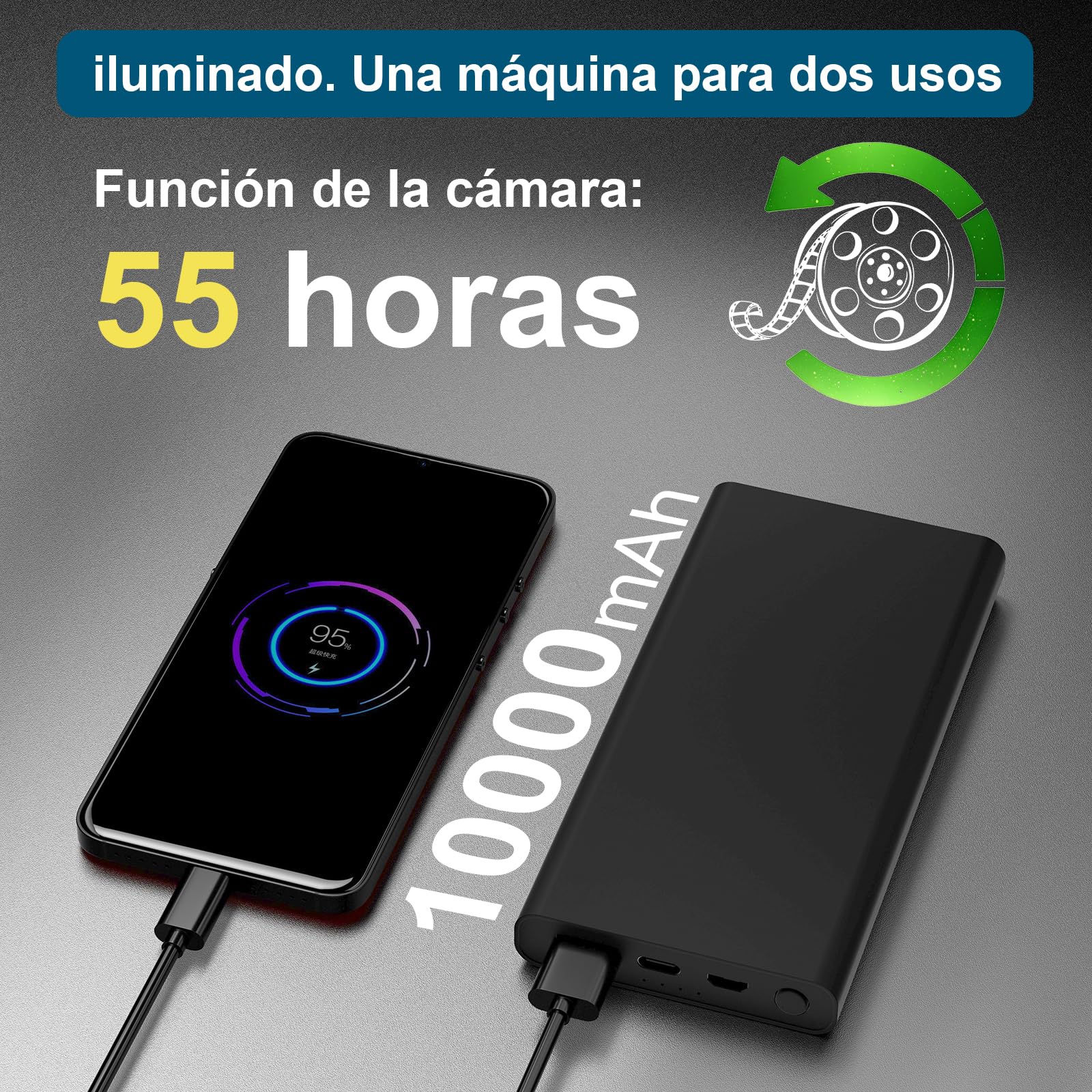 Mini Cámara Espía Oculta 1080P HD, Portátil Batería 10000mAh, Detección de Movimiento, Sin WiFi/App, Vigilancia Hogar, Mascotas y Niñera