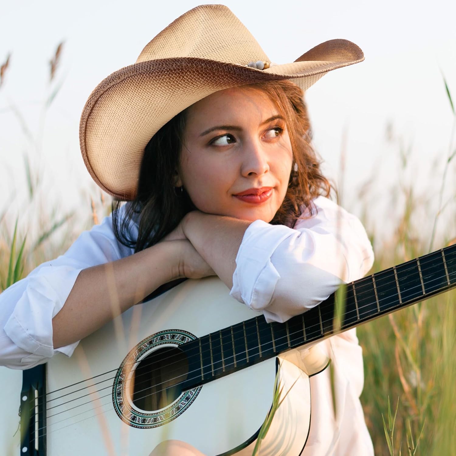 Straw Hats for Women Straw Cowboy Hat Cowgirl Hat Beach Cowboy Hats for Women Western Beach Coastal Cowgirl Hat with 2 Replacement Decorative Bands Beige - Image 4