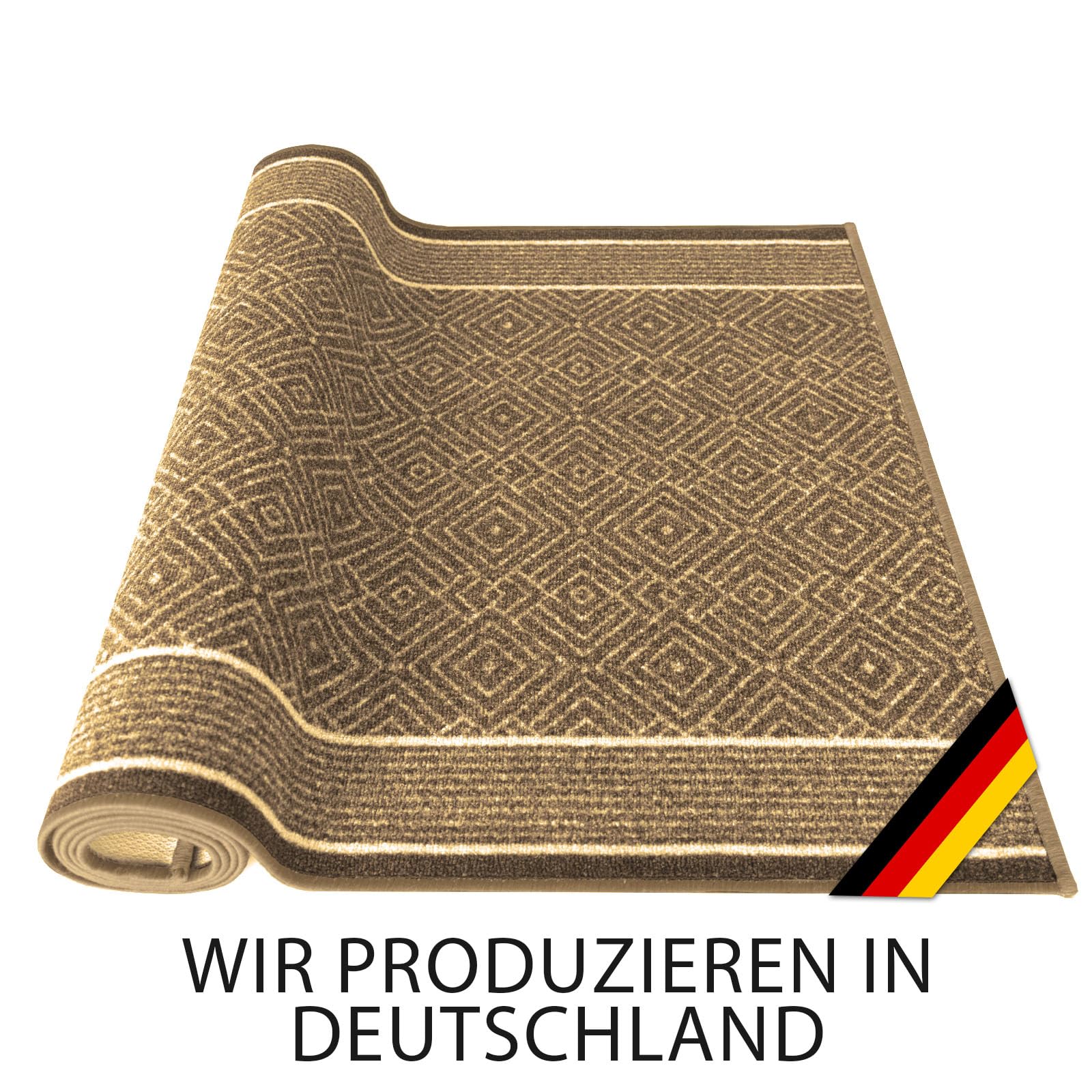 KARAT Premium Teppichläufer mit Muster - 80 x 500 cm, Beige - Modernes Rauten-Design - Teppich - Läufer für Küche, Flur & Wohnraum - Flurläufer Küchenläufer Flurteppich (Olymp)