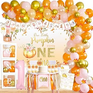 Little Pumpkin 1st Birthday Party Decorations Supplies, Pumpkin First Birthday Decorations for Autumn Fall 1st Birthday, Halloween Thanksgiving 1st Birthday, Little Pumpkin 1st Birthday Backdrop Balloon Box Balloon Garland High Chair Banner