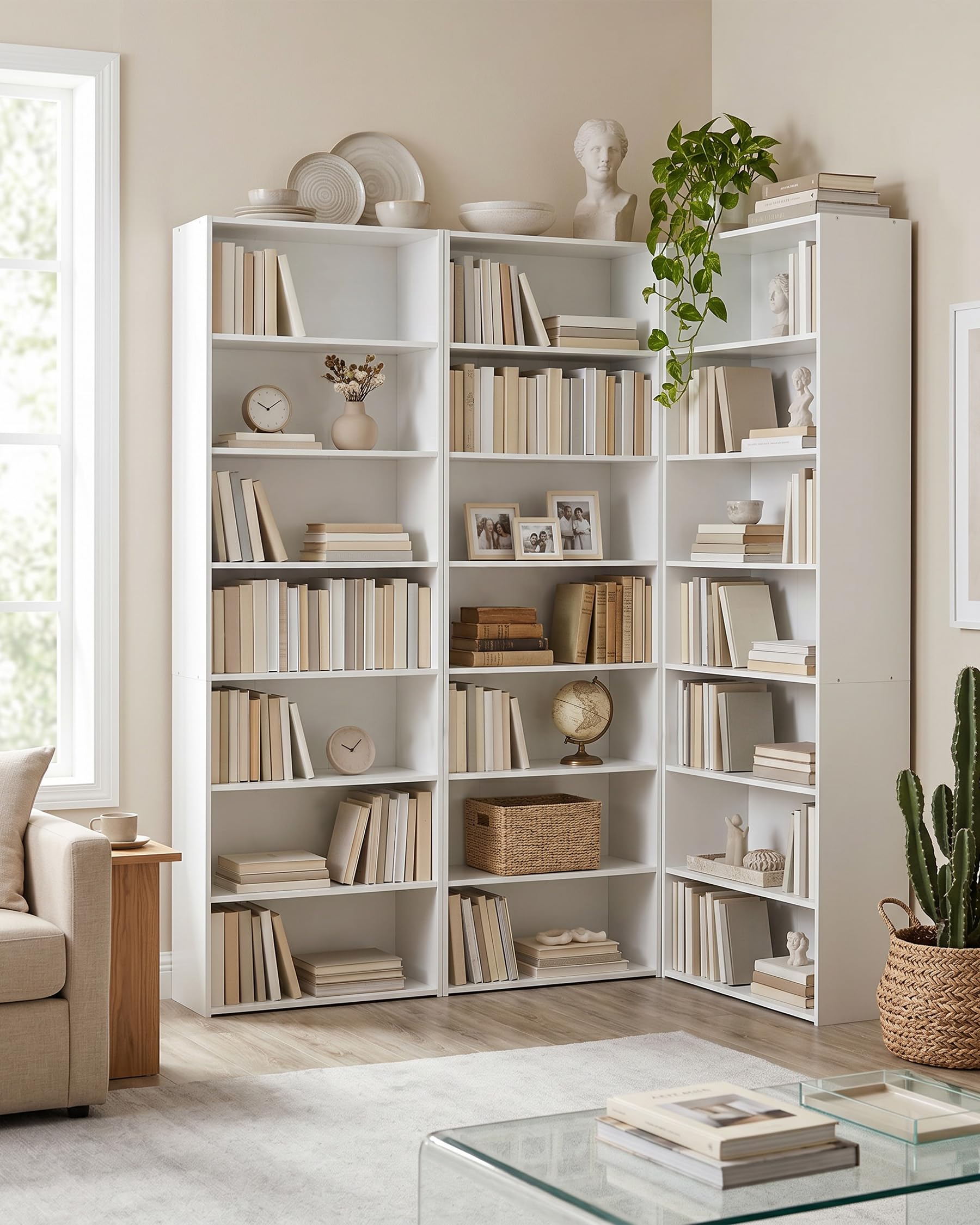 Estantería Alta Blanca Librería Estrecha de 7 Estantes Estanteria Almacenaje para Libros Mueble Esquinero para Hogar Oficina Cocina Salon