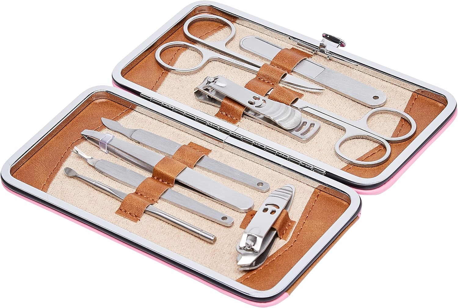 Basics 9-Piece Manicure and Pedicure Nail Clipping Set with Case - Stainless Steel, Pink : Beauty & Personal Care
