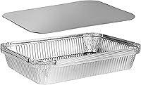 Vista 1 de PLASTICPRO Moldes de Aluminio Desechables para Llevar de Papel de Aluminio Oblongos para Hornear de 4 LB de 12'' X 8'' X 2'' Pulgadas Con Tapas