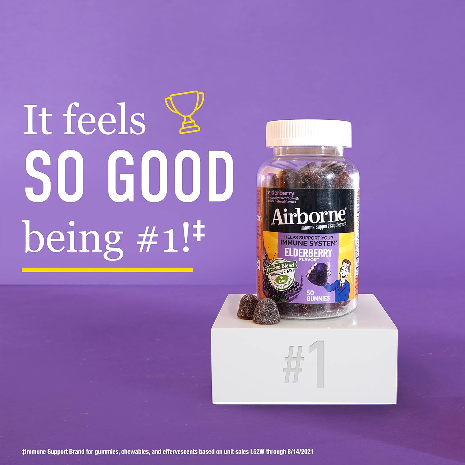 Airborne Elderberry + Zinc & Vitamin C Gummies For Adults, Immune Support Vitamin D & Zinc Gummies With Powerful Antioxidant Vitamins C D & E - 50 Gummies, Elderberry Flavor : Health & Household