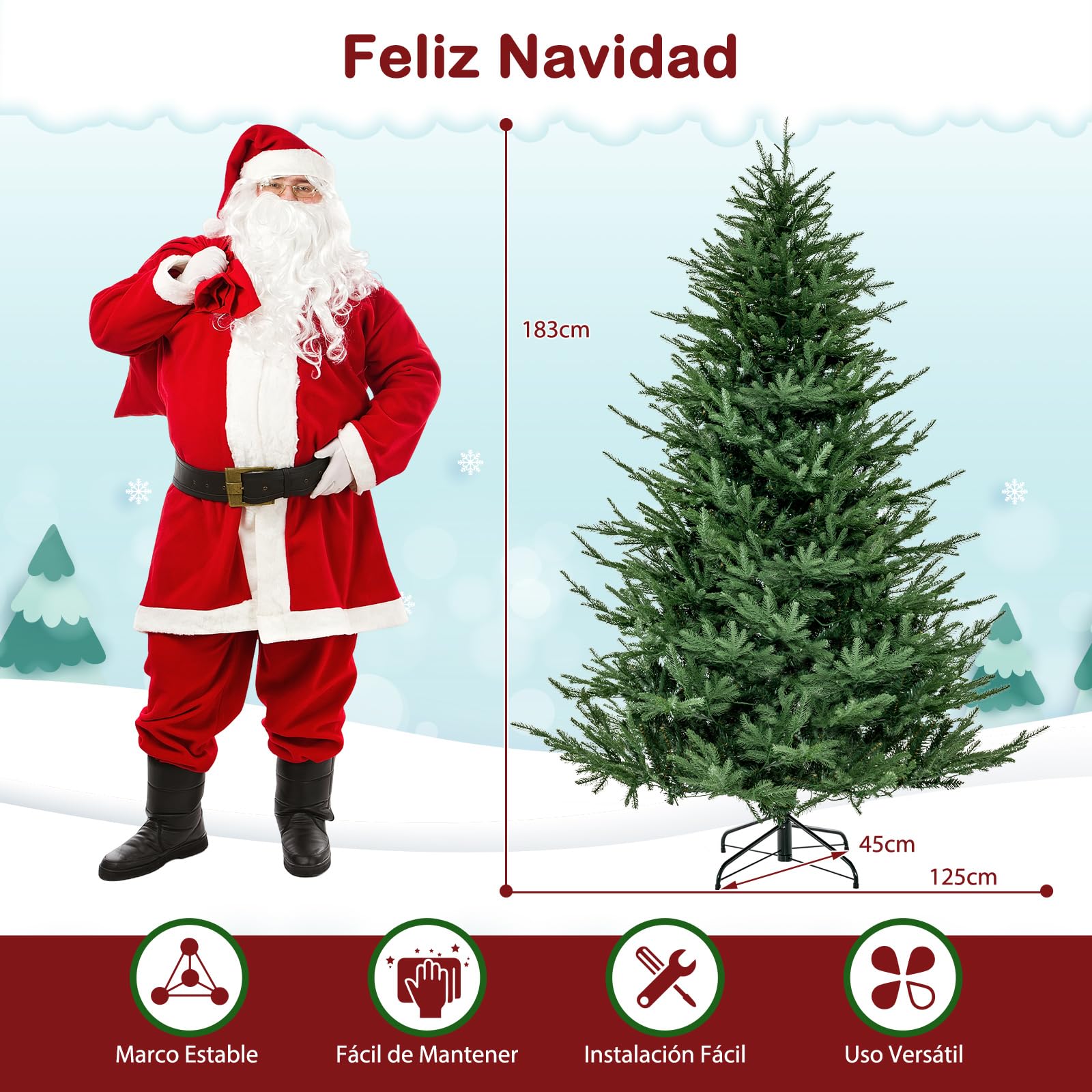 COSTWAY Árbol de Navidad 183cm, Arbol de Navidad con Luces Incorporadas, 280 Luces, Blancas Cálidas, Arboles de Navidad con Luces Integradas, 8 Modos, 788 Ramas de PVC y PE, Arvore de Natal (183cm)