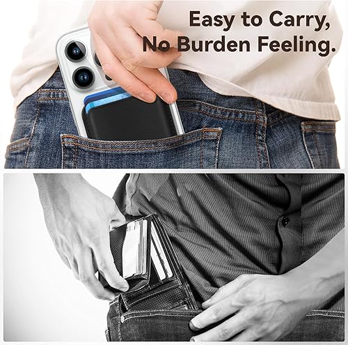 Miniatura 79 de Más fuerte magnético RFID cuero Mag seguro titular de la tarjeta para iPhone 15 Series, verde claro