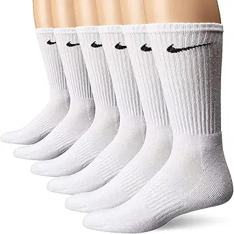 NIKE | Performance Cushion Crew Socks, 6 Pack, White/Black - Large (8-12)