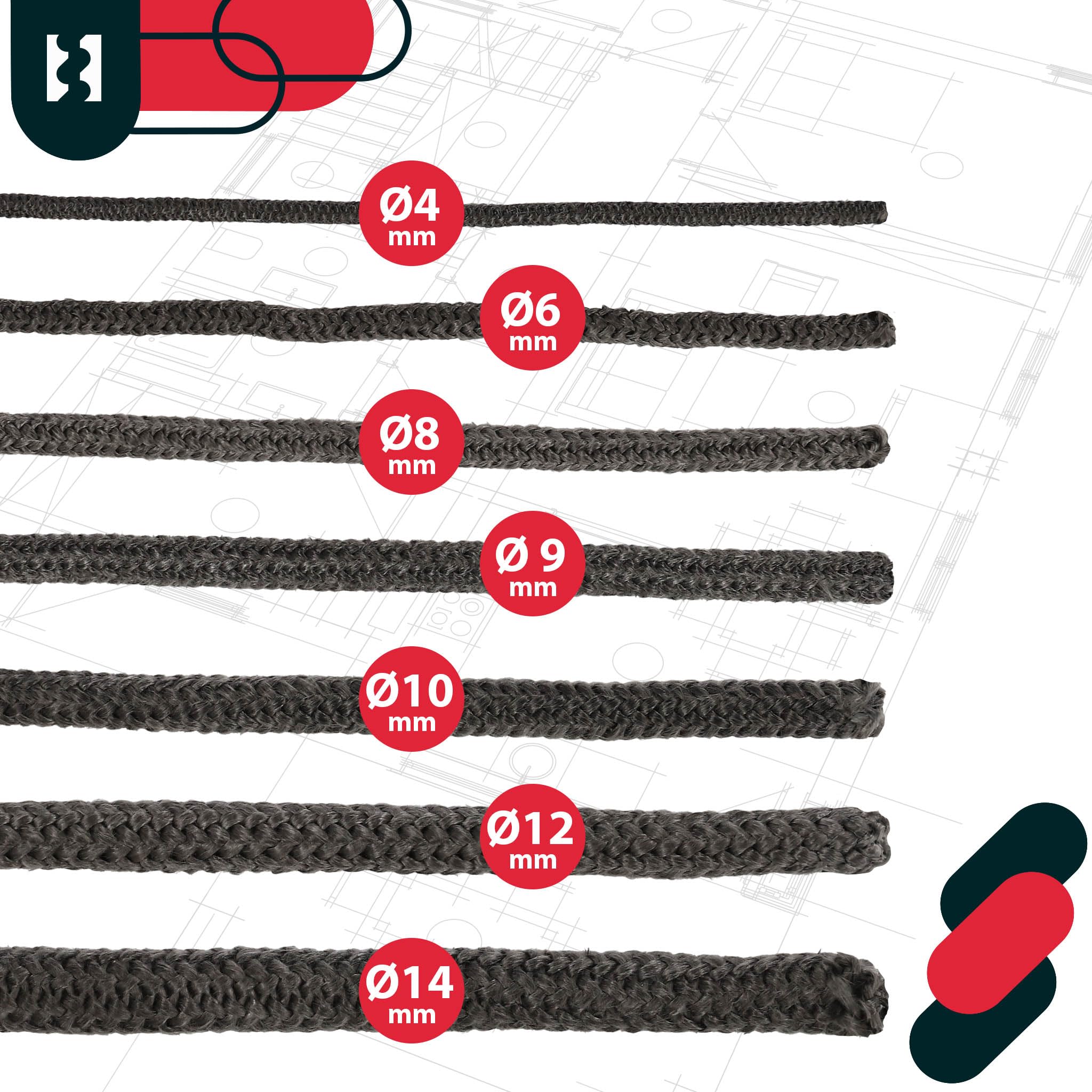 KOTARBAU® Sznur Do Uszczelniania Drzwi Kominka Pieca - 8 MM - 2,5 M -Przędza Szklana - Zestaw Naprawczy - Klej