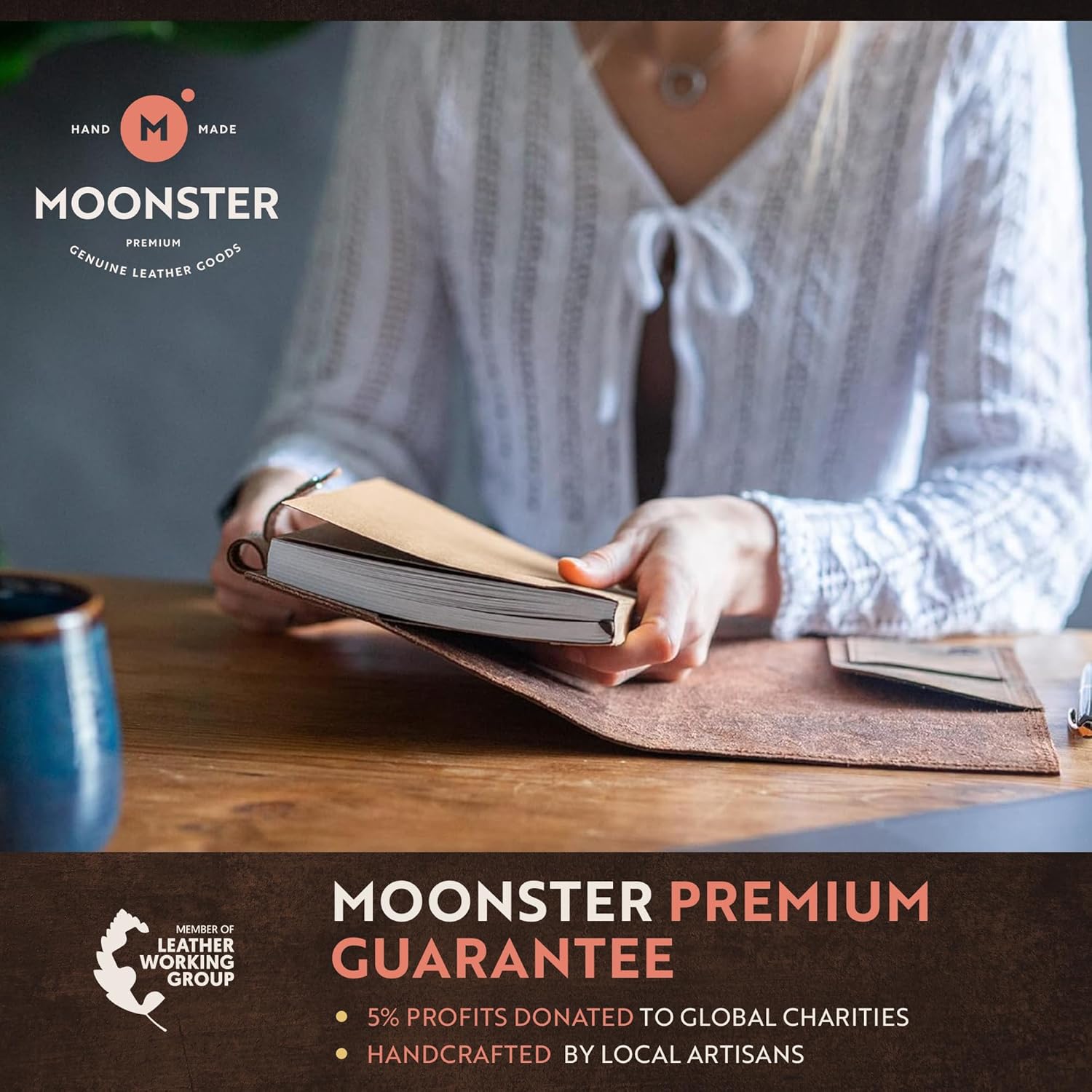 moonster Leather Journal Refillable Notebook, Writing Journals for Women, Inspirational Journal Leather Notebook Cover with Pen, Leather Bound Journal Lined Paper A5 Diary, Vintage Travel Journal - Image 6